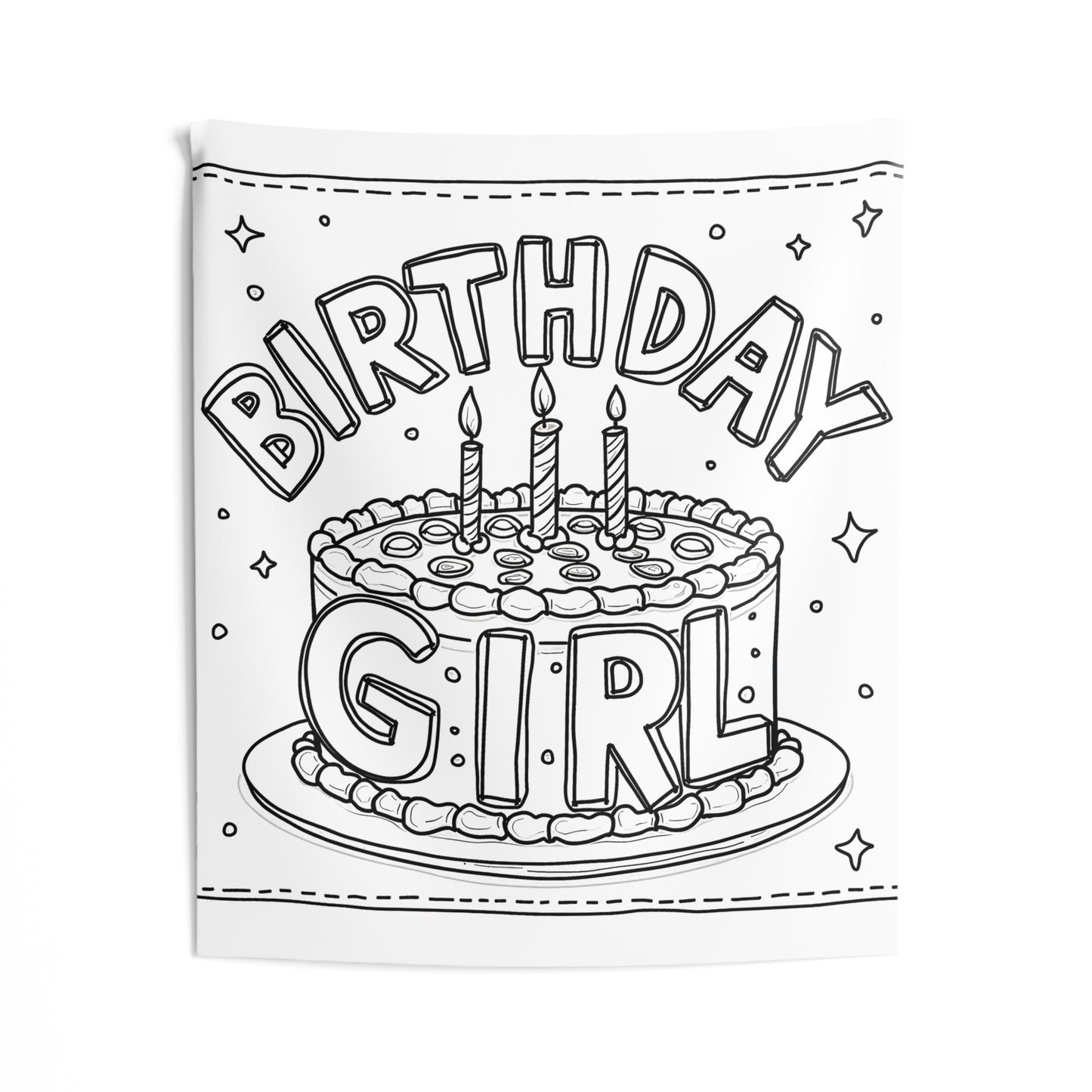 Indoor Wall Tapestries Coloring Kit with 10 Fabric Markers - Birthday Girl Cake