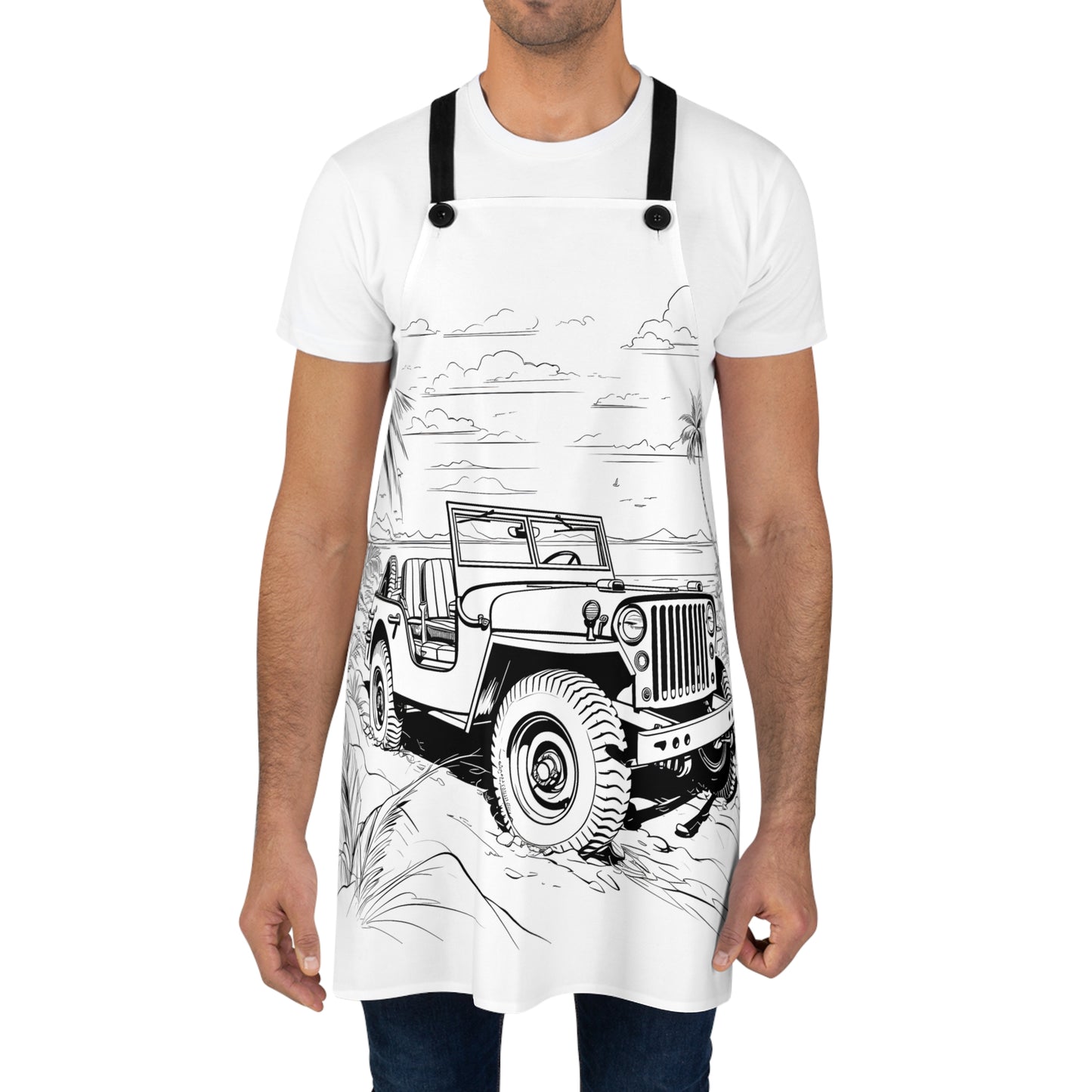 Apron Coloring Kit with 10 Fabric Markers - Jeep on Beach