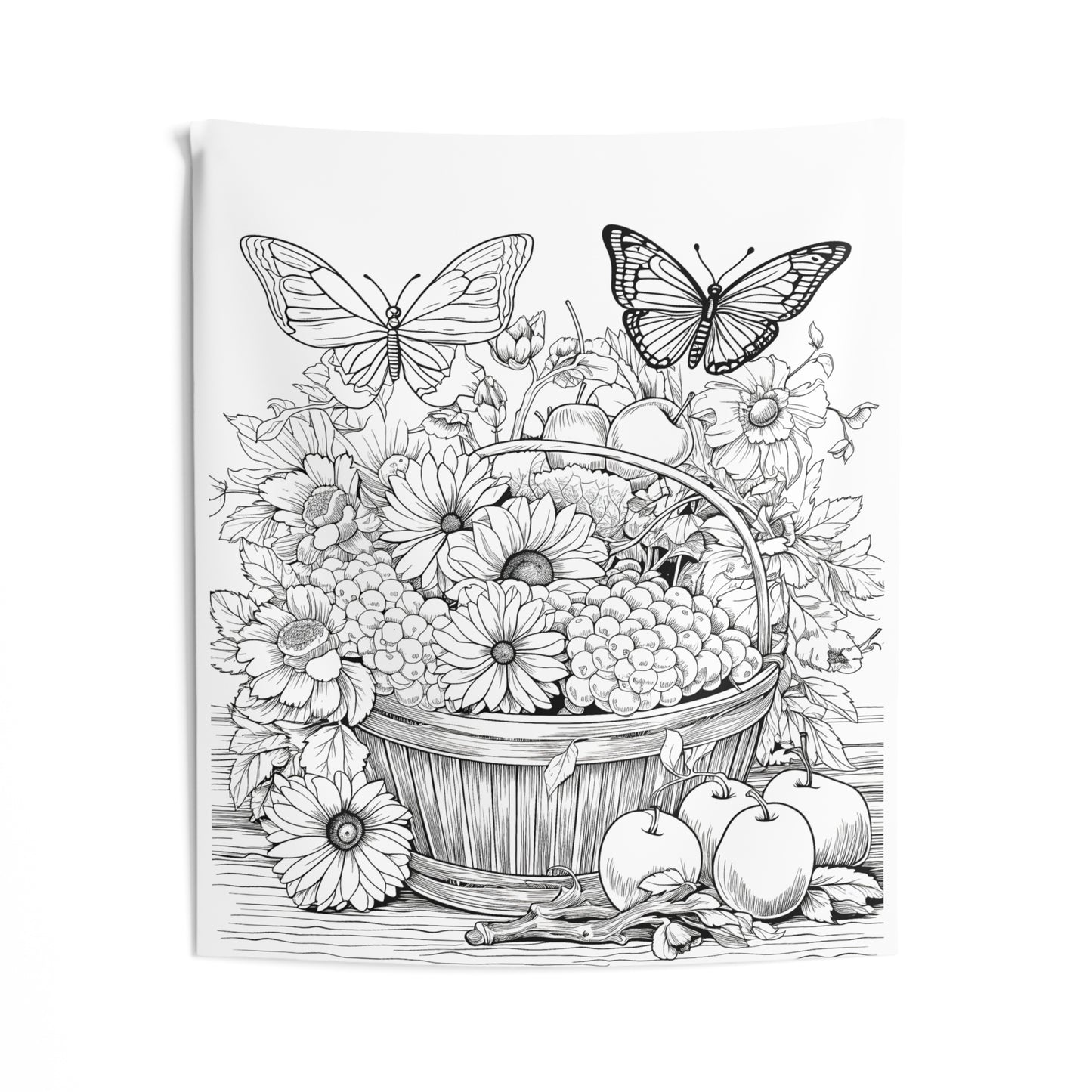 Indoor Wall Tapestries Coloring Kit with 10 Fabric Markers - Basket of Flowers with Butterflies