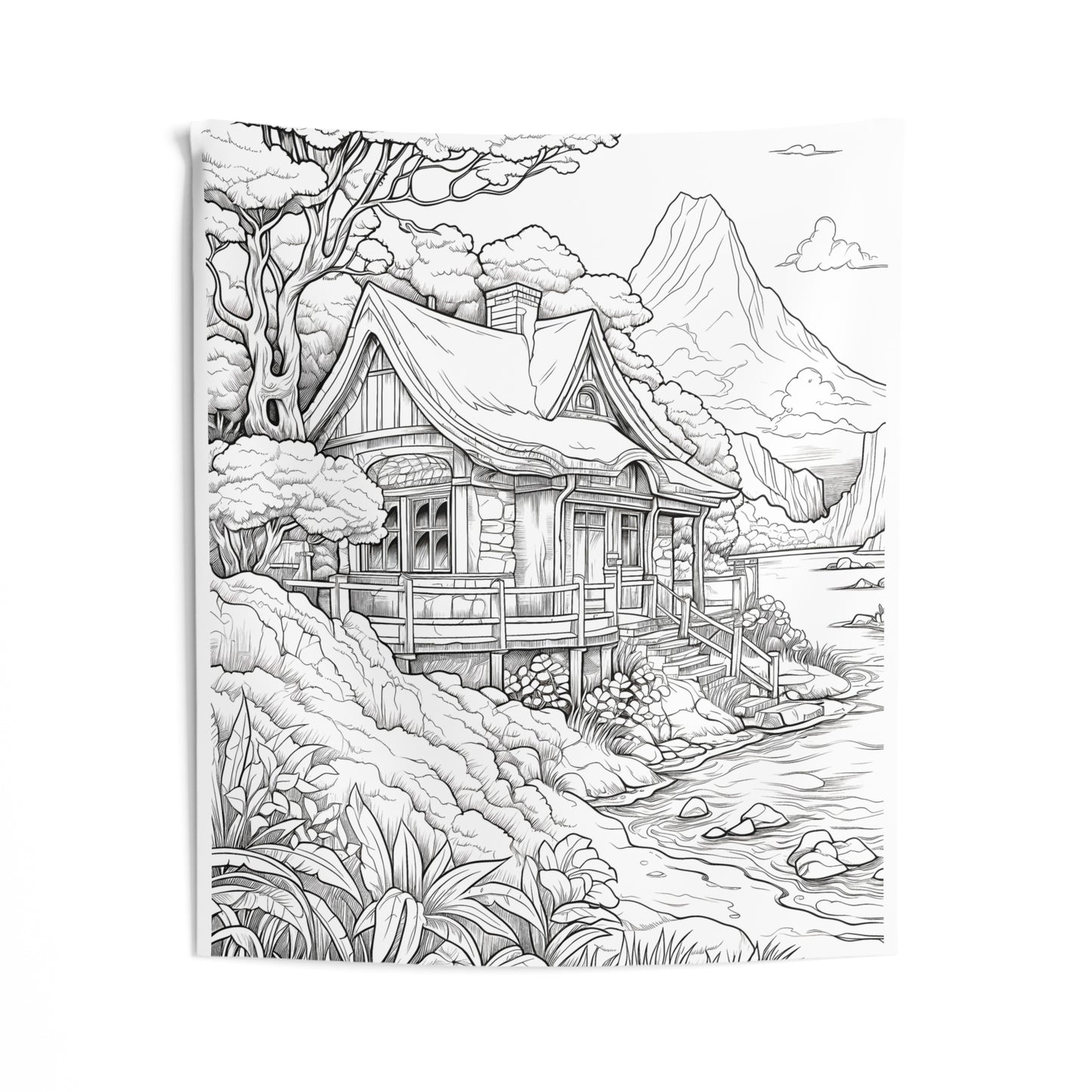 Indoor Wall Tapestries Coloring Kit with 10 Fabric Markers - Cabin in Nature