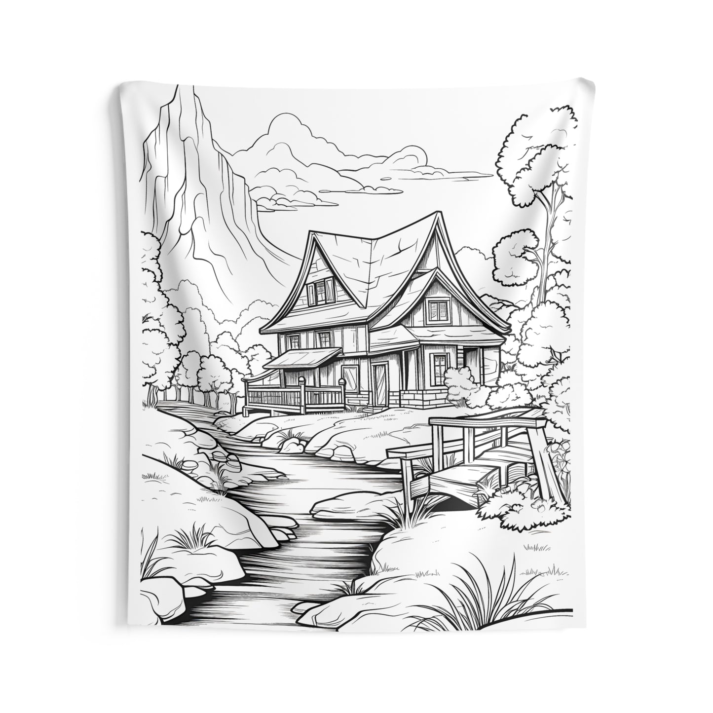 Indoor Wall Tapestries Coloring Kit with 10 Fabric Markers - Countryside House