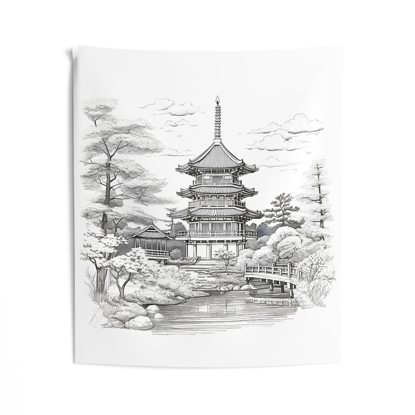 Indoor Wall Tapestries Coloring Kit with 10 Fabric Markers - Japanese Pagoda