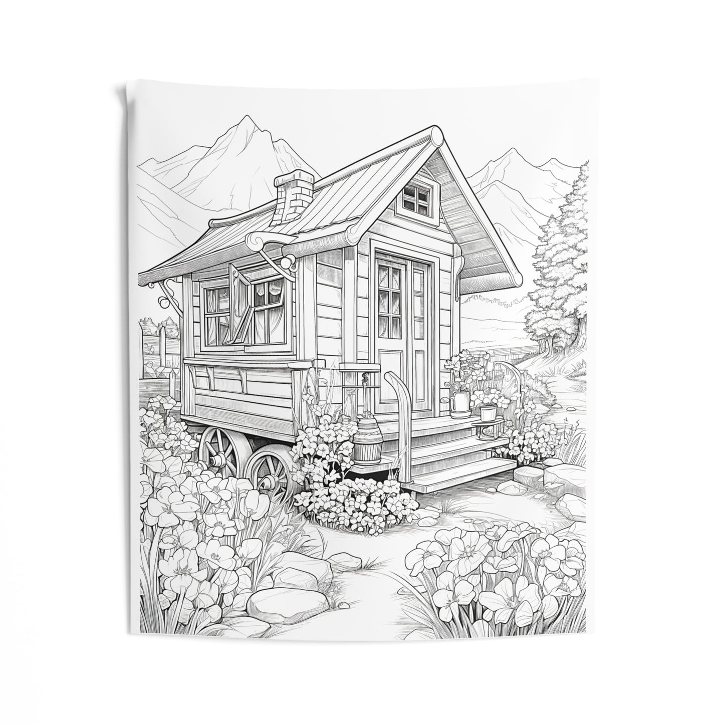 Indoor Wall Tapestries Coloring Kit with 10 Fabric Markers - Cottage in Nature