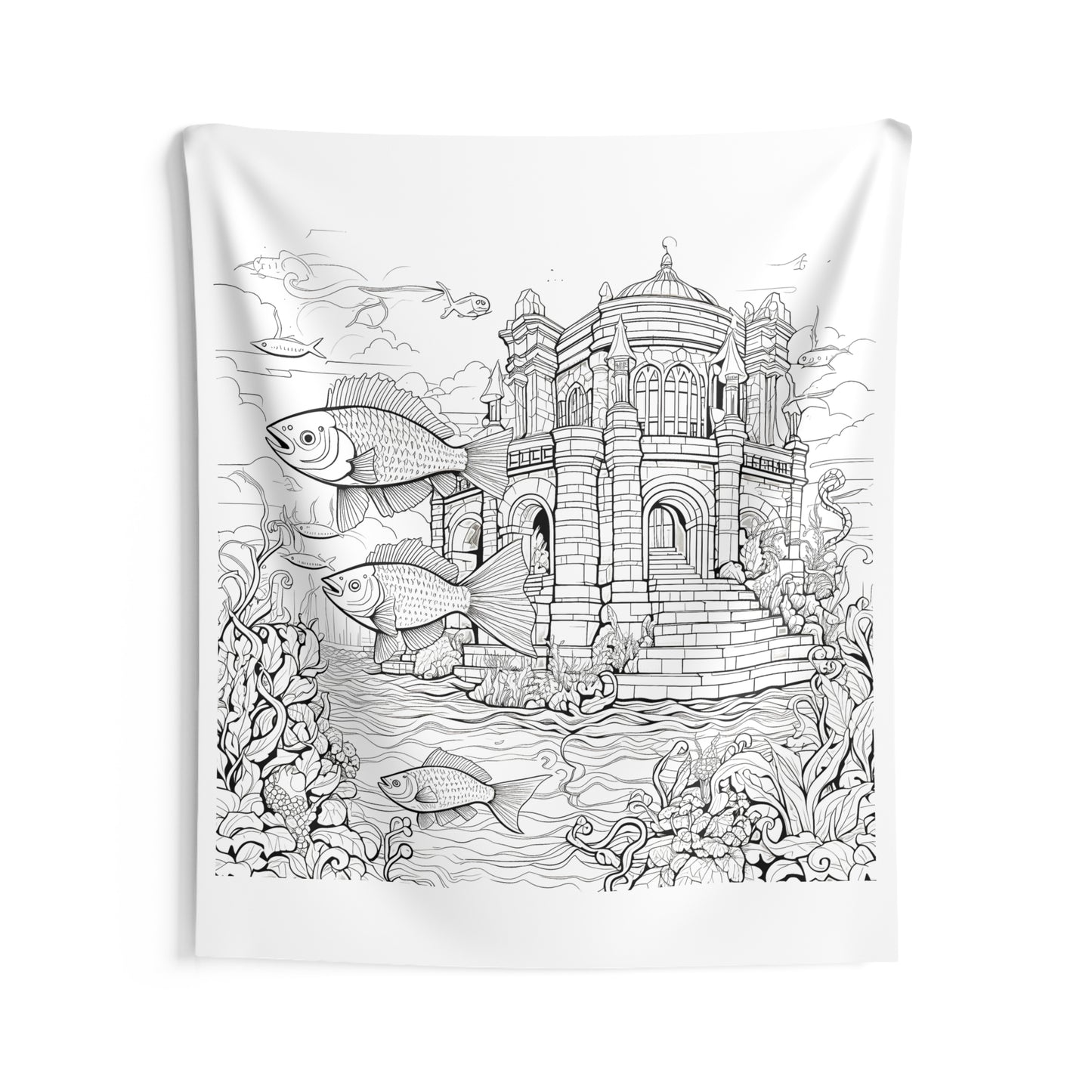 Indoor Wall Tapestries Coloring Kit with 10 Fabric Markers - Underwater Castle