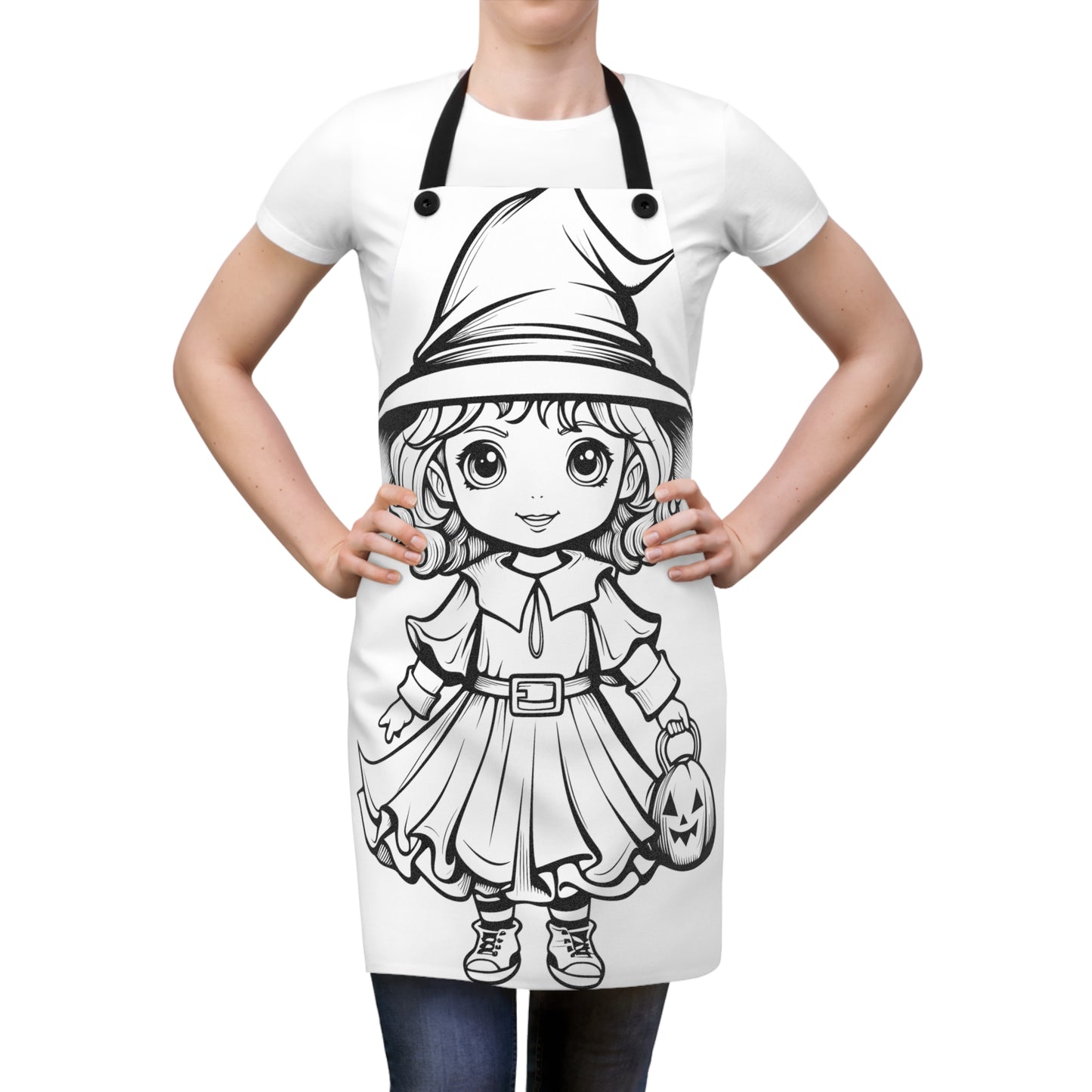 Apron Coloring Kit with 10 Fabric Markers - Cute Witch