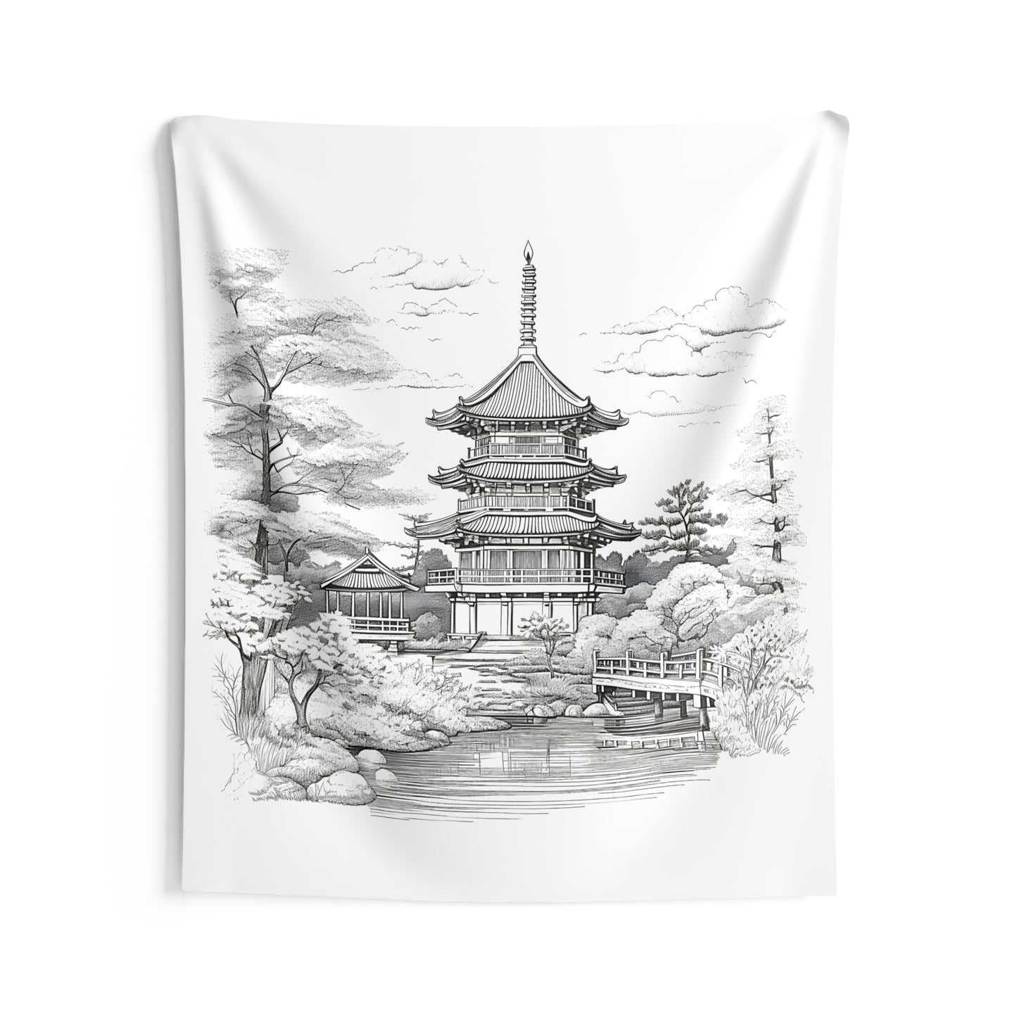 Indoor Wall Tapestries Coloring Kit with 10 Fabric Markers - Japanese Pagoda