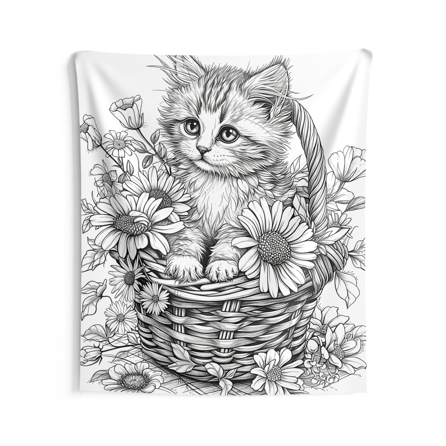 Indoor Wall Tapestries Coloring Kit with 10 Fabric Markers - Kitten in Basket