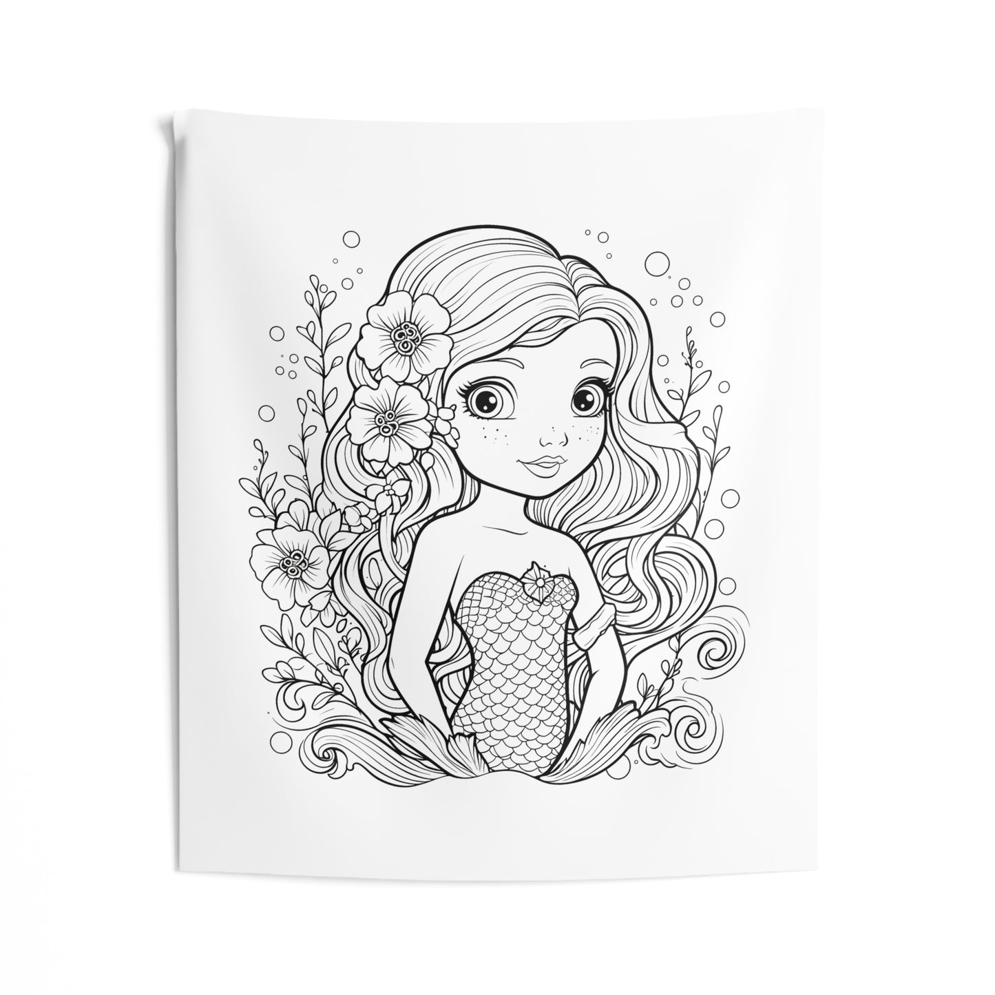 Indoor Wall Tapestries Coloring Kit with 10 Fabric Markers - Cute Mermaid