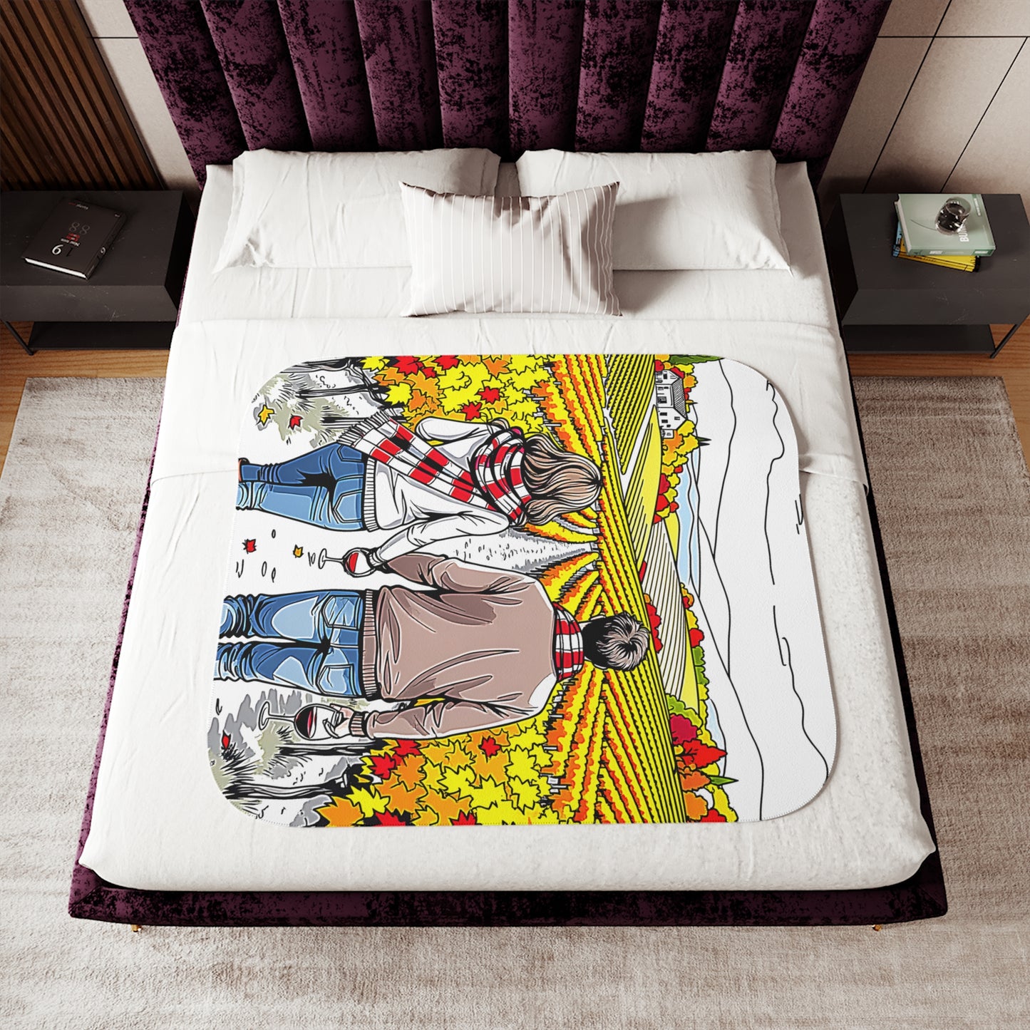 Blanket Colorful Graphic Design - Couple in Fall Vineyard