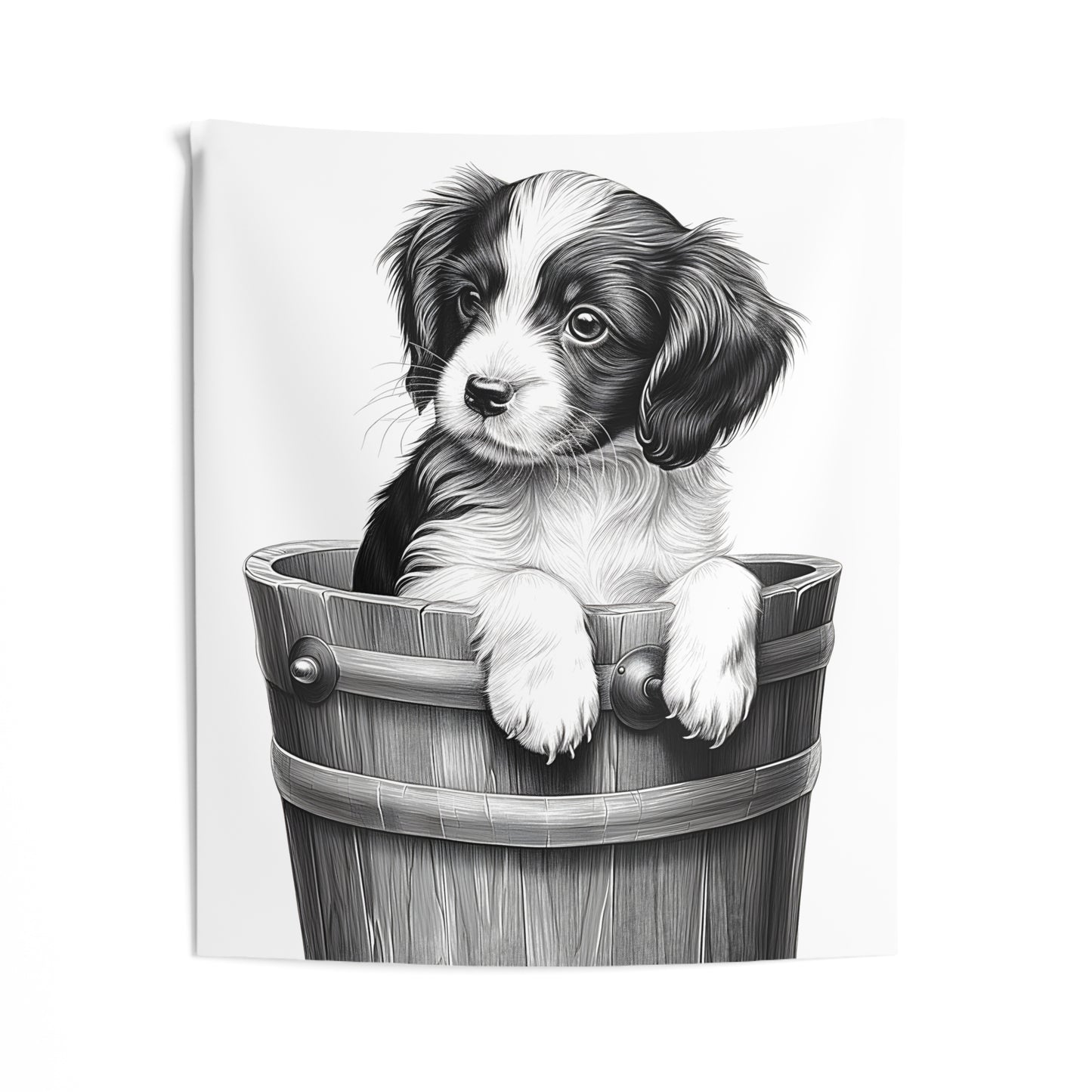 Indoor Wall Tapestries Coloring Kit with 10 Fabric Markers - Puppy in a Bucket