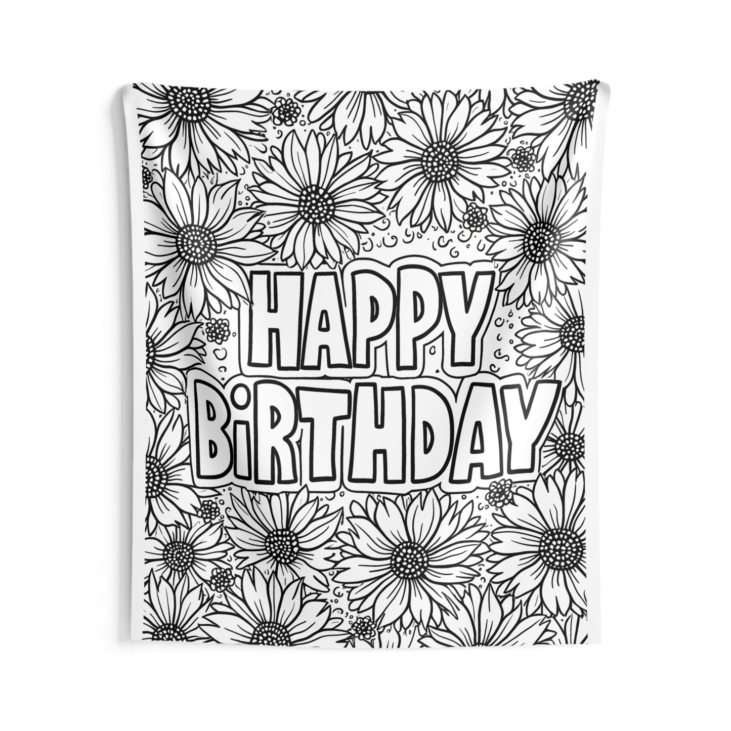 Indoor Wall Tapestries Coloring Kit with 10 Fabric Markers - Birthday Greeting with Flowers