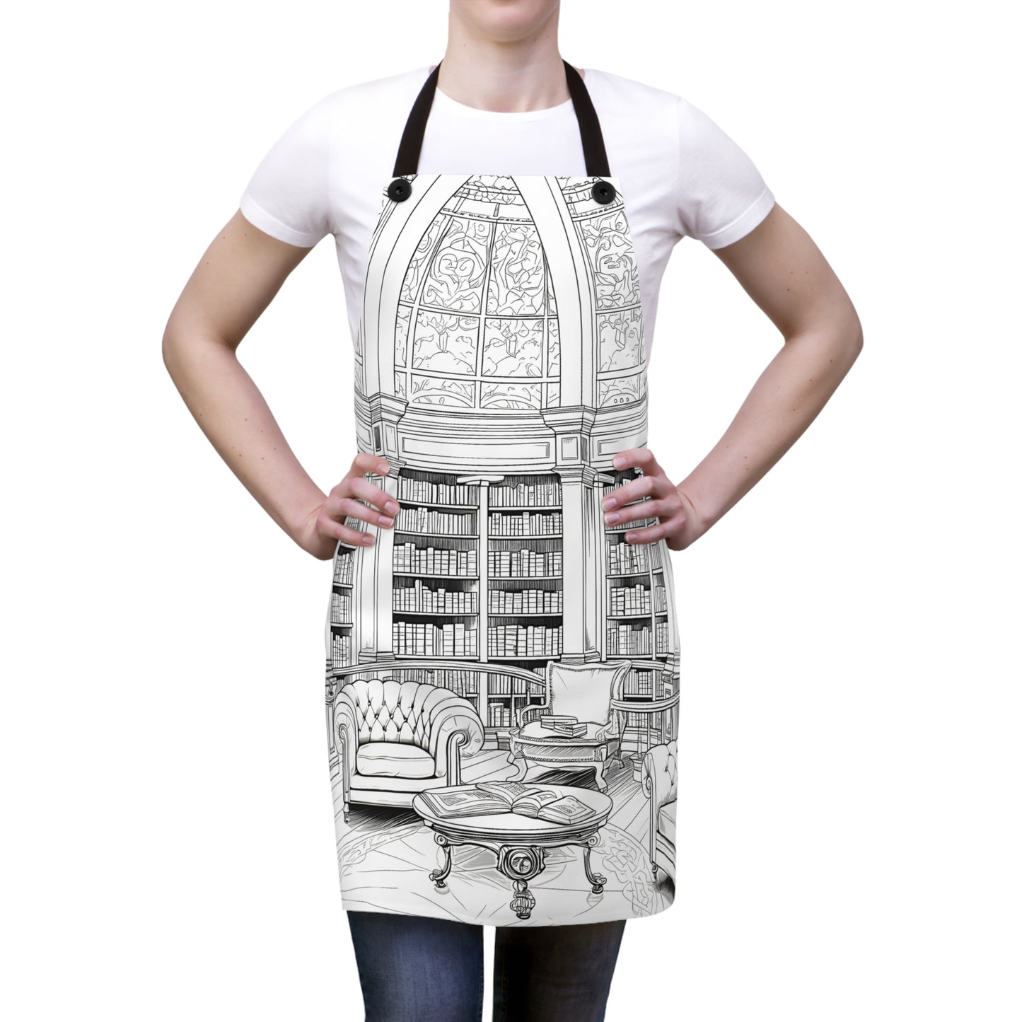 Apron Coloring Kit with 10 Fabric Markers - Elegant Library Interior