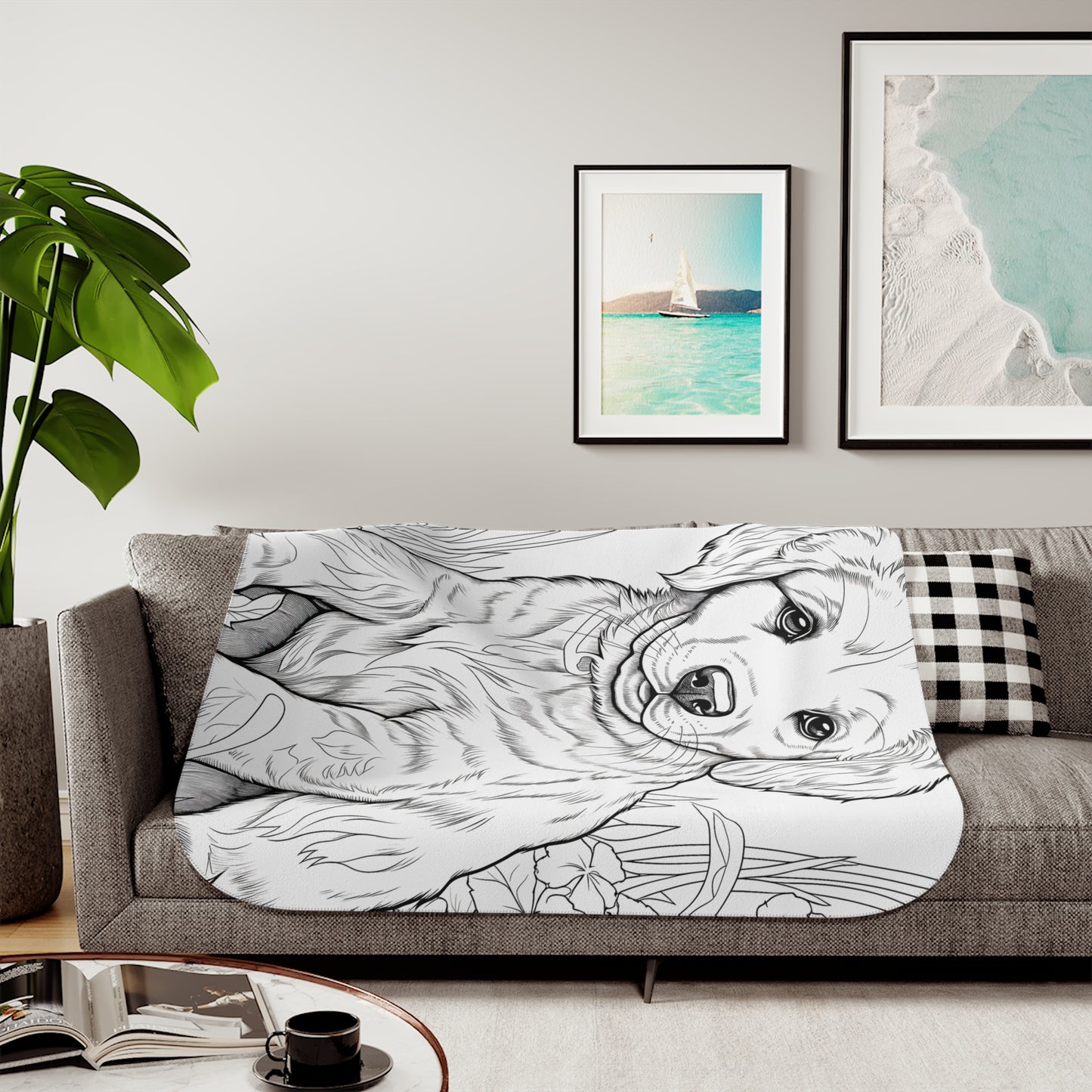 Blanket Coloring Kit with 10 Fabric Markers - Puppy in Garden