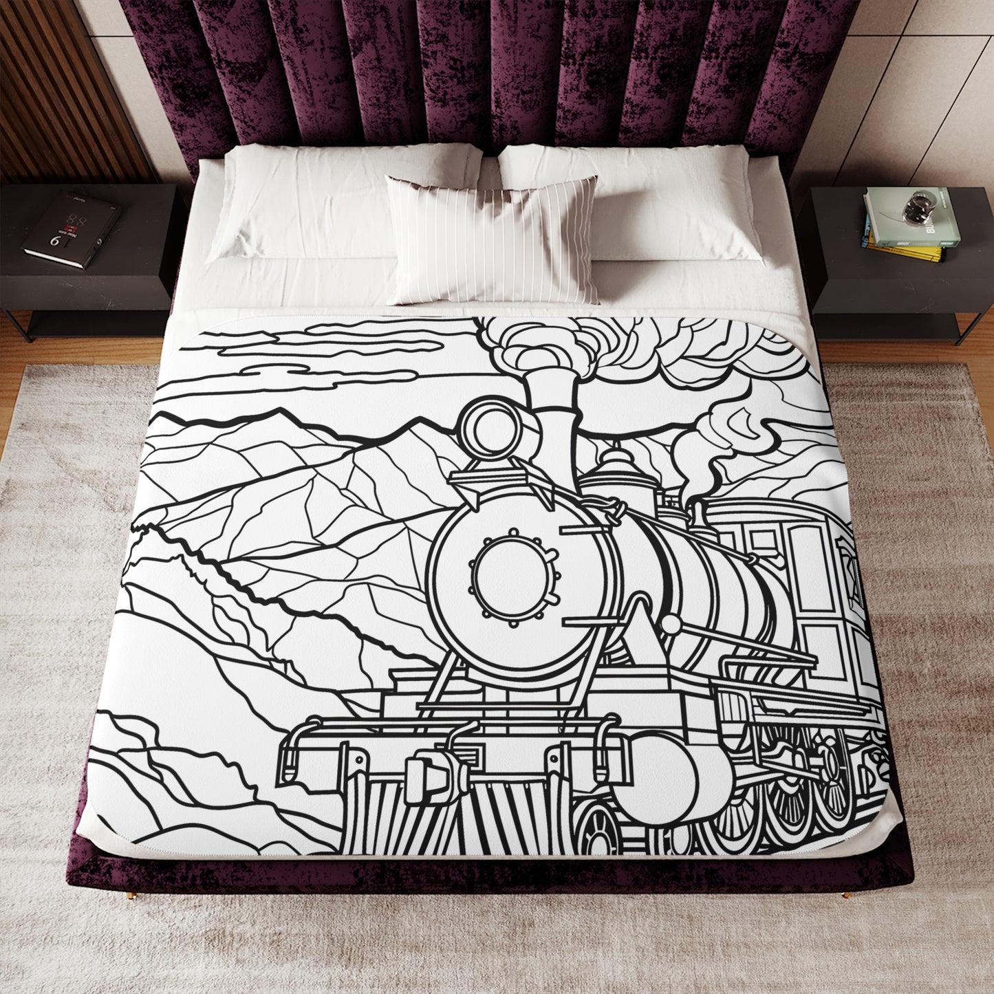 Blanket Coloring Kit with 10 Fabric Markers - Steam Train