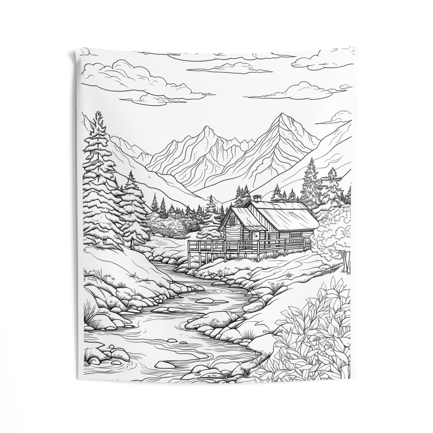 Indoor Wall Tapestries Coloring Kit with 10 Fabric Markers - Mountain Cabin