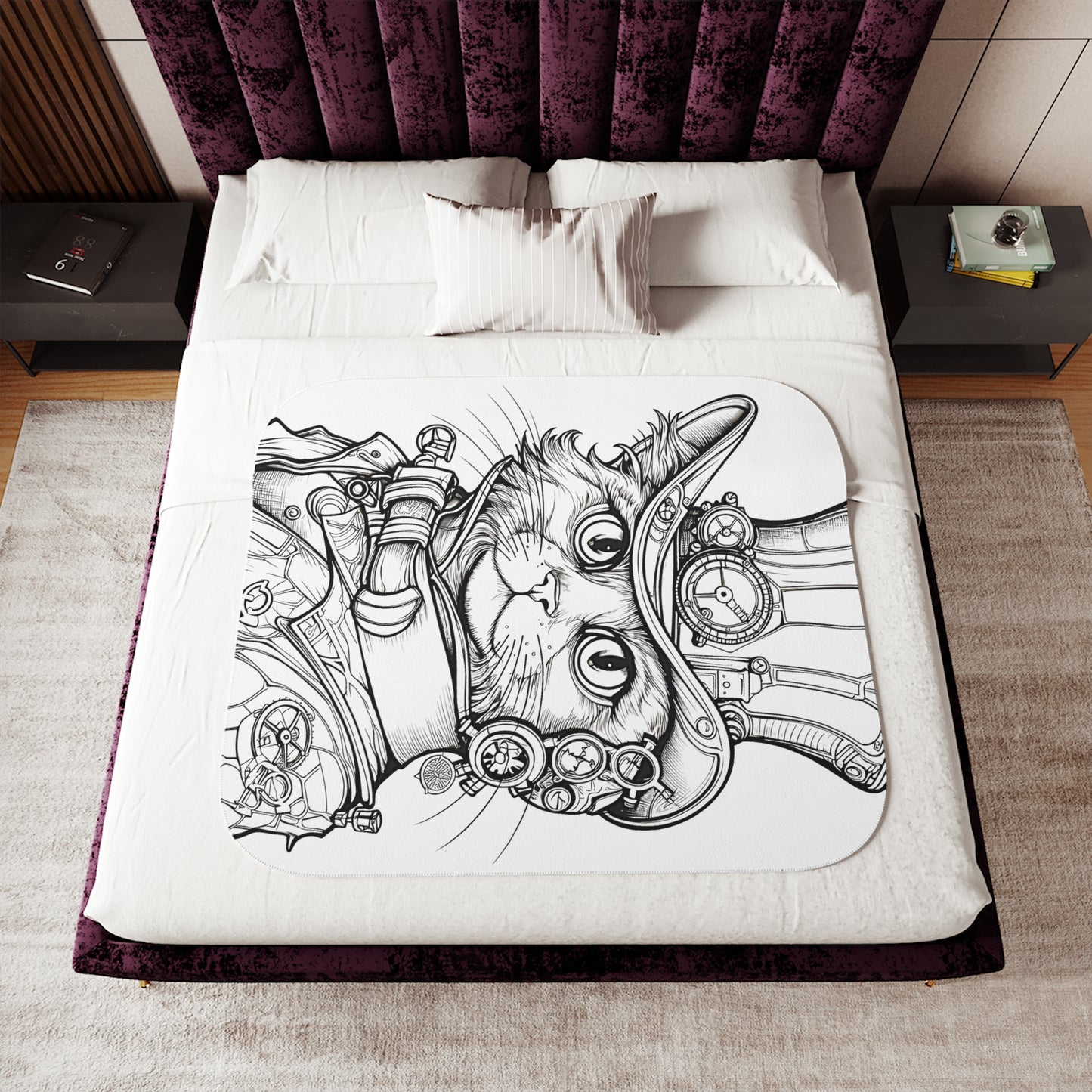 Blanket Coloring Kit with 10 Fabric Markers - Steampunk Cat