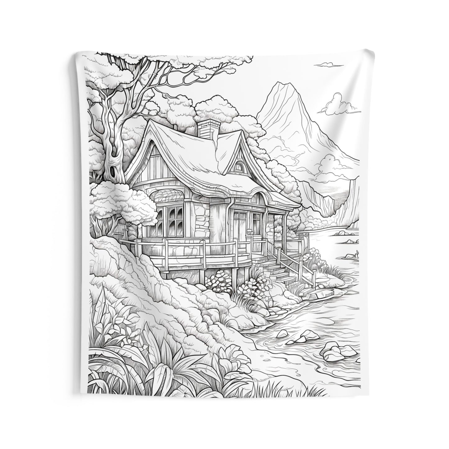 Indoor Wall Tapestries Coloring Kit with 10 Fabric Markers - Cabin in Nature