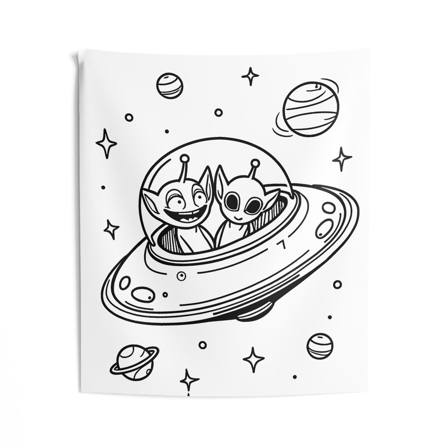 Indoor Wall Tapestries Coloring Kit with 10 Fabric Markers - Aliens in Spaceship