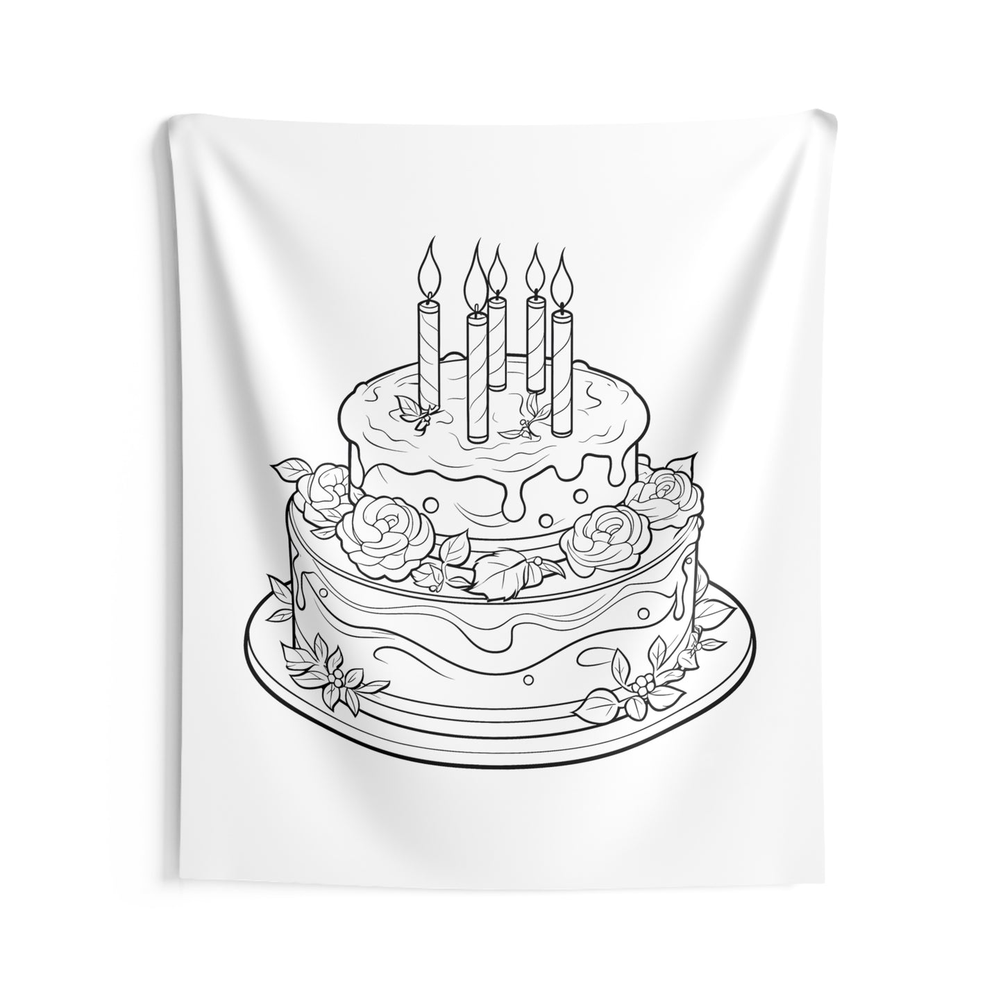 Indoor Wall Tapestries Coloring Kit with 10 Fabric Markers - Birthday Cake with Candles and Roses