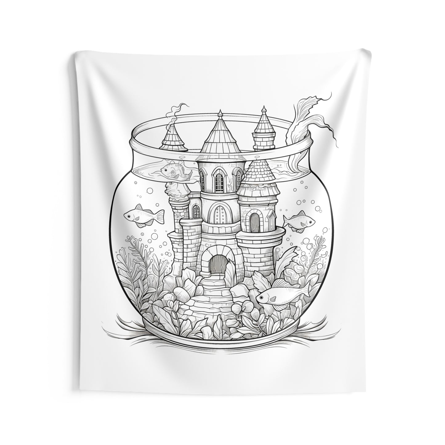 Indoor Wall Tapestries Coloring Kit with 10 Fabric Markers - Castle Fish Tank