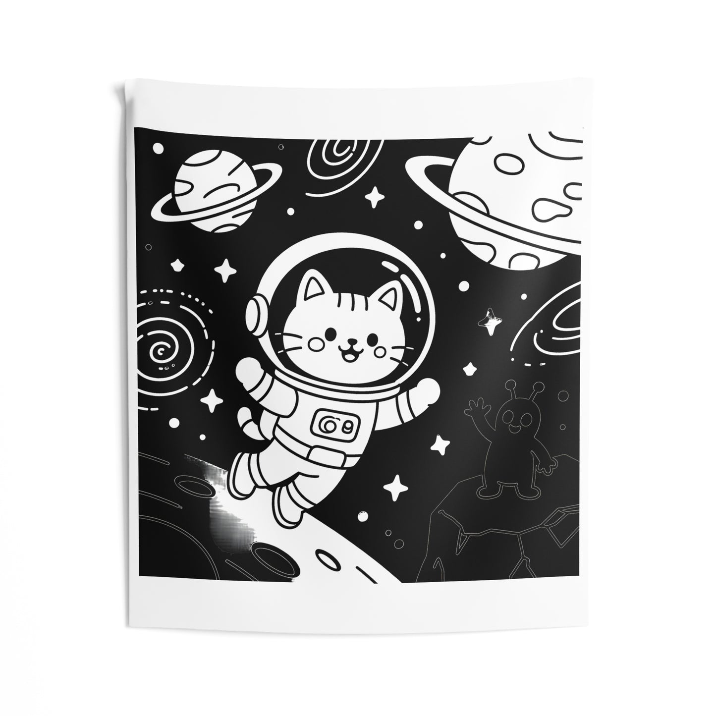 Indoor Wall Tapestries Coloring Kit with 10 Fabric Markers - Cat Astronaut