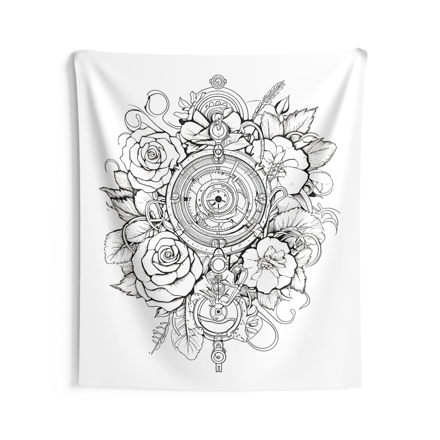 Indoor Wall Tapestries Coloring Kit with 10 Fabric Markers - Mechanical Rose Design
