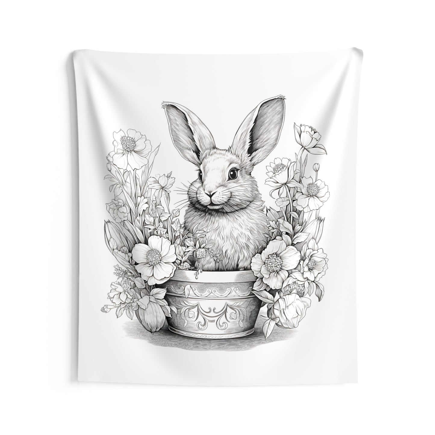 Indoor Wall Tapestries Coloring Kit with 10 Fabric Markers - Rabbit in Garden