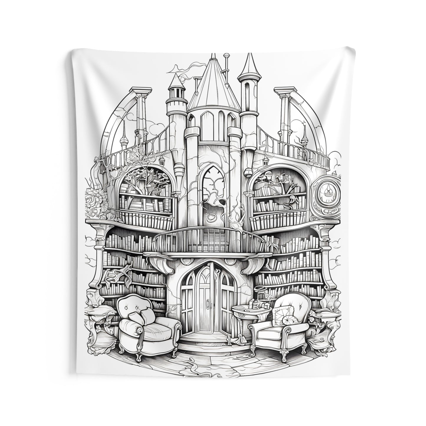 Indoor Wall Tapestries Coloring Kit with 10 Fabric Markers - Fantasical Library Castle