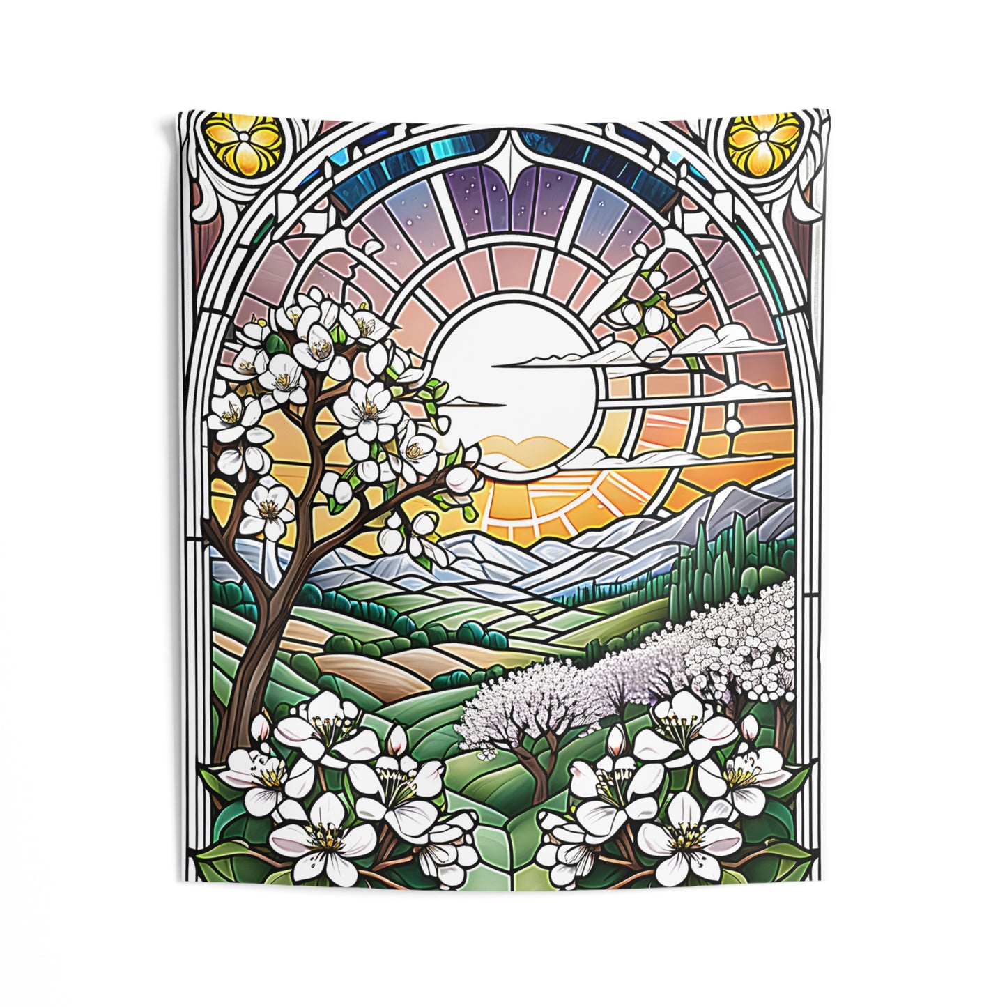 Indoor Wall Tapestries Colorful Graphic Design - Flowering Trees at Sunset