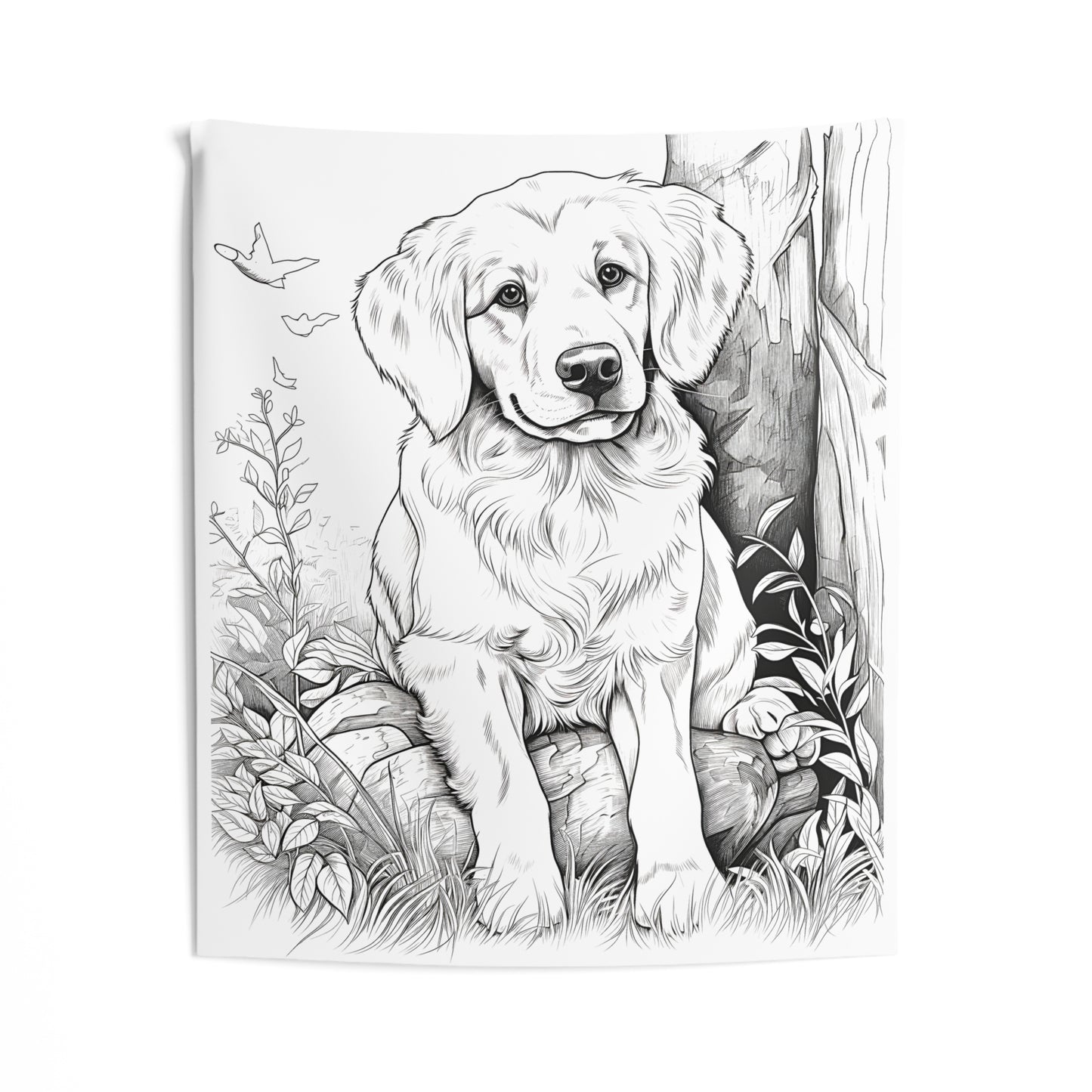 Indoor Wall Tapestries Coloring Kit with 10 Fabric Markers - Puppy in Nature