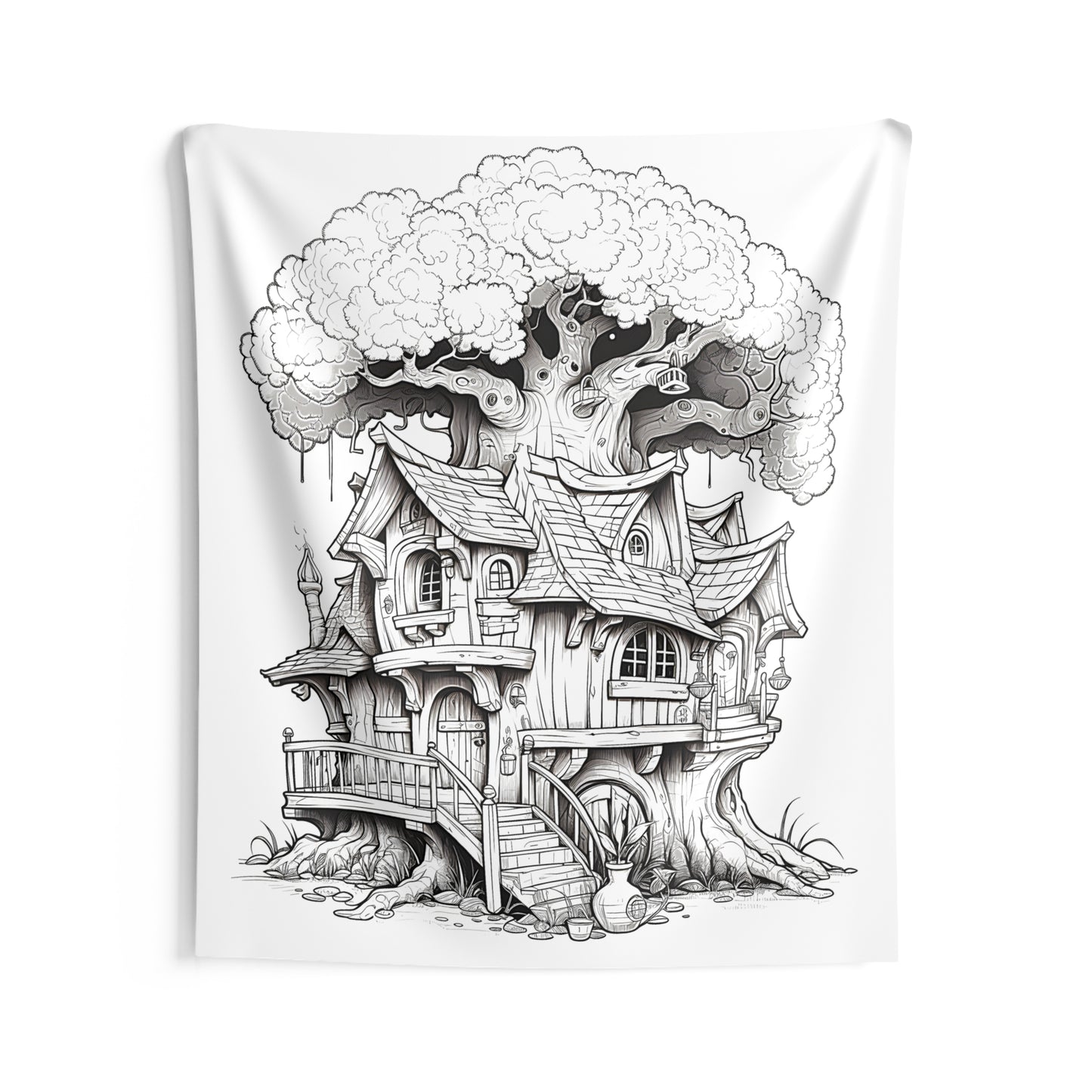 Indoor Wall Tapestries Coloring Kit with 10 Fabric Markers - Tree House