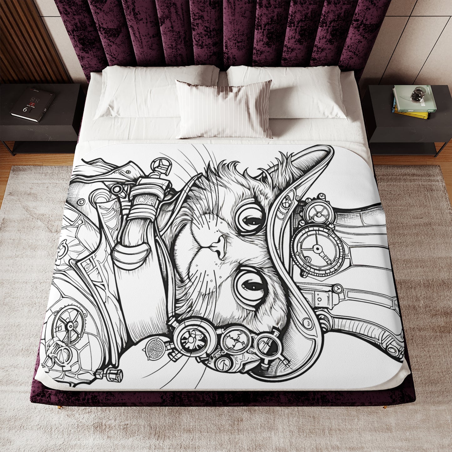 Blanket Coloring Kit with 10 Fabric Markers - Steampunk Cat