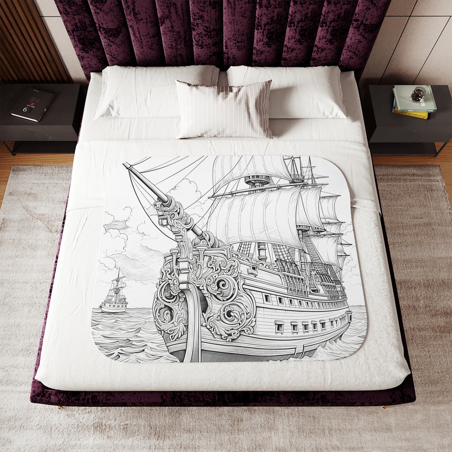 Blanket Coloring Kit with 10 Fabric Markers - Sailing Ships