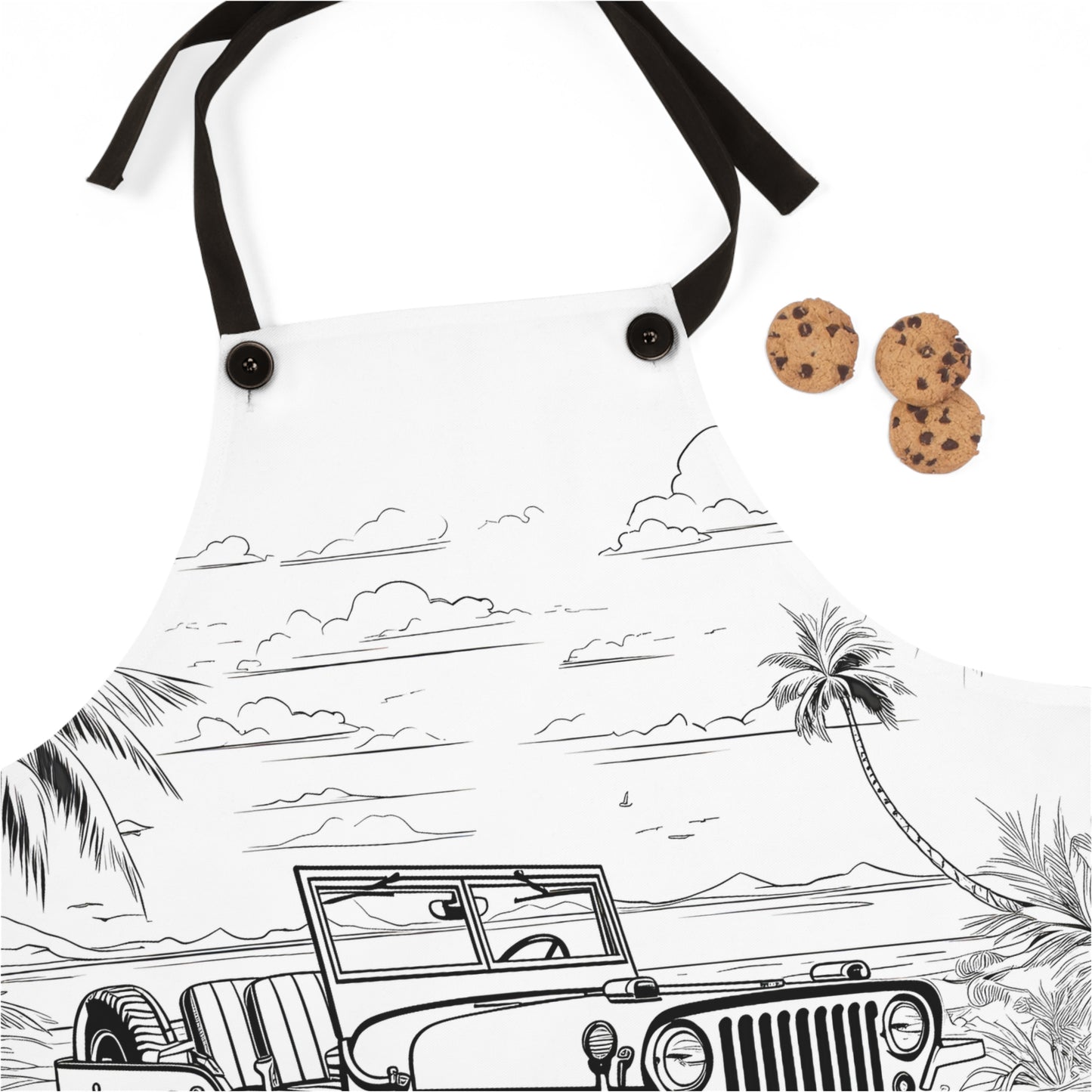 Apron Coloring Kit with 10 Fabric Markers - Jeep on Beach