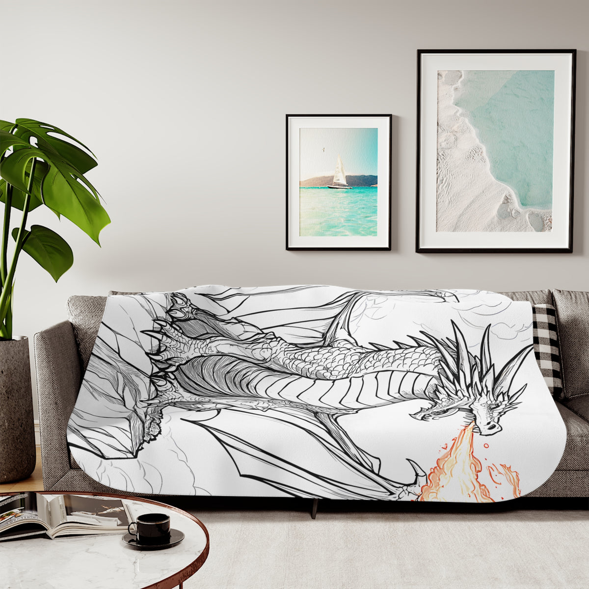 Blanket Coloring Kit with 10 Fabric Markers - Fire-Breathing Dragon