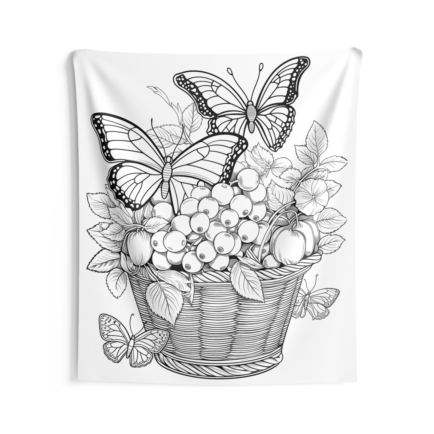 Indoor Wall Tapestries Coloring Kit with 10 Fabric Markers - Fruit Basket and Butterflies