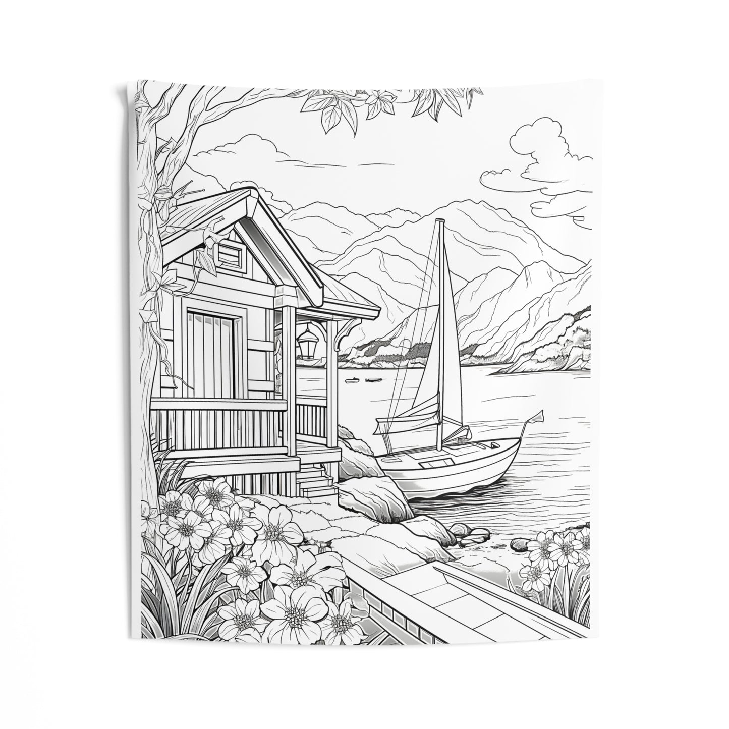 Indoor Wall Tapestries Coloring Kit with 10 Fabric Markers - Lake House