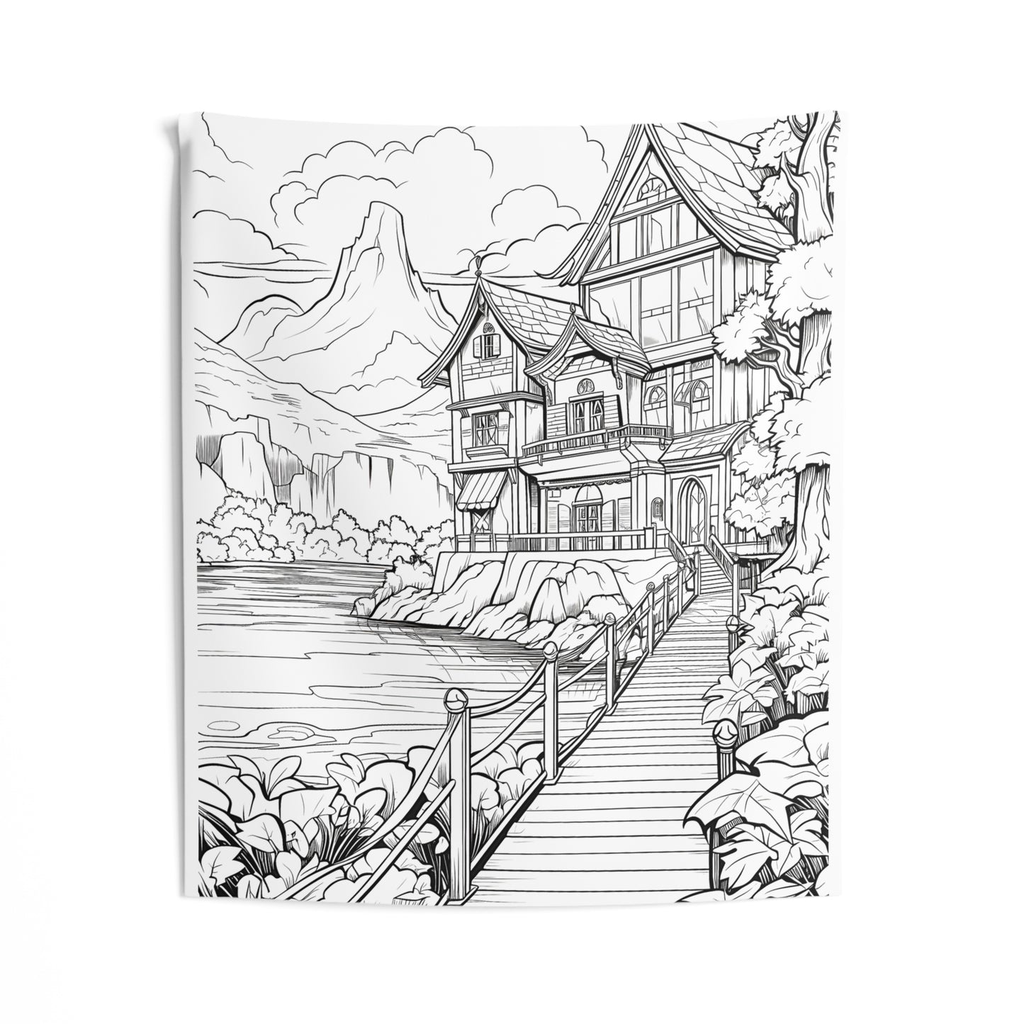 Indoor Wall Tapestries Coloring Kit with 10 Fabric Markers - Countryside House