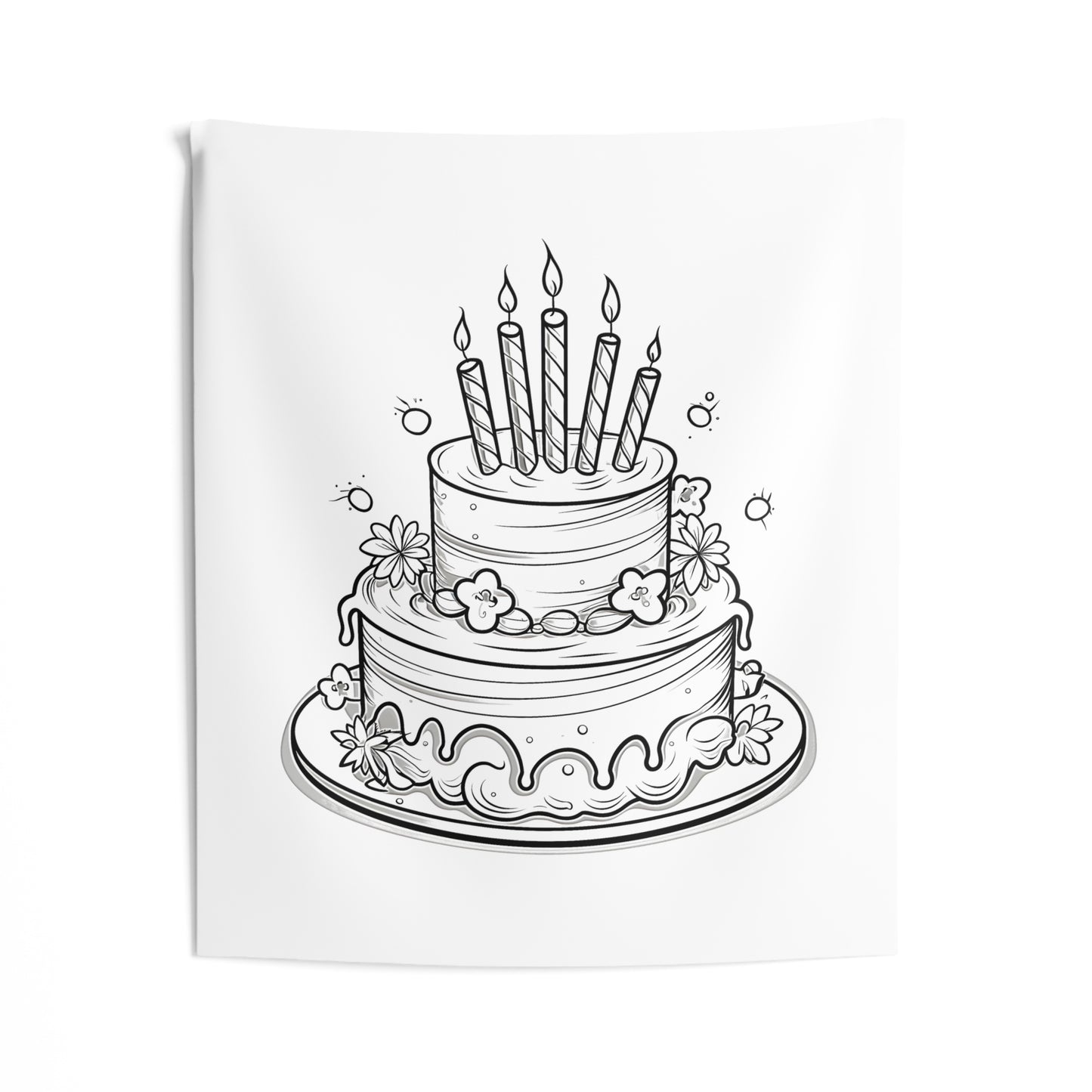 Indoor Wall Tapestries Coloring Kit with 10 Fabric Markers - Birthday Cake