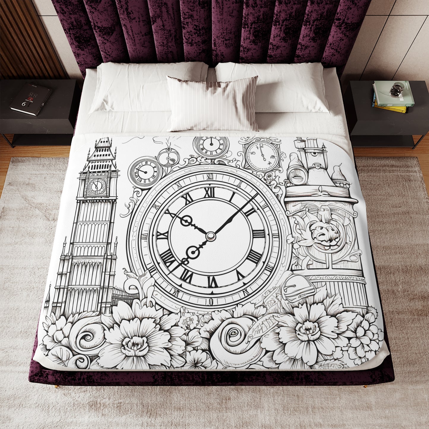 Blanket Coloring Kit with 10 Fabric Markers - Clocks and Flowers