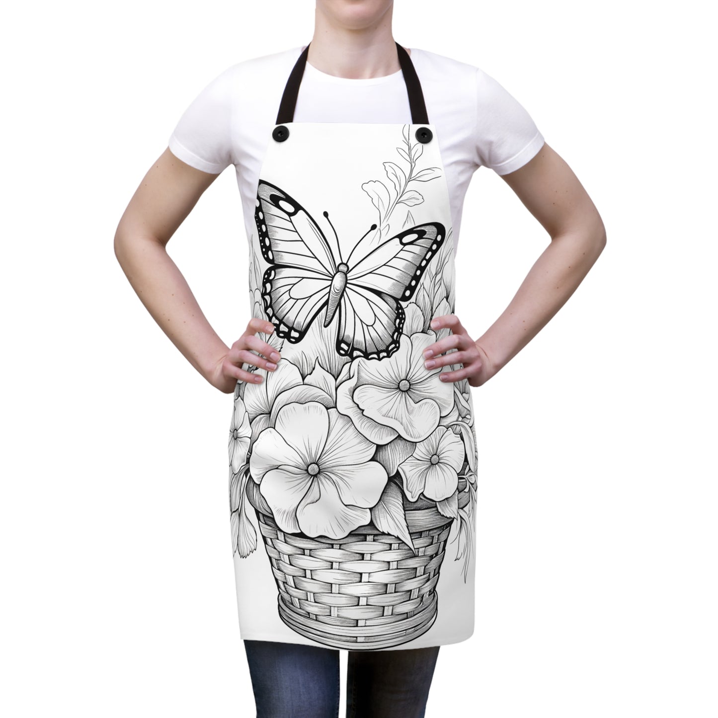 Apron Coloring Kit with 10 Fabric Markers - Floral Basket with Butterflies