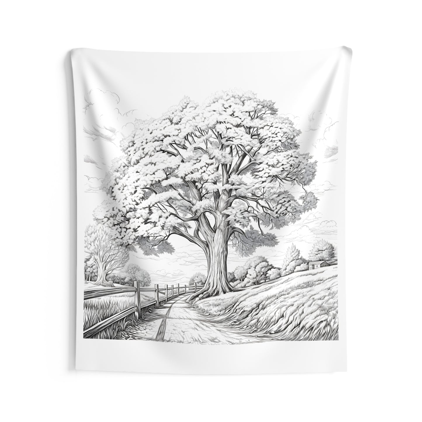 Indoor Wall Tapestries Coloring Kit with 10 Fabric Markers - Tree and Countryside Landscape