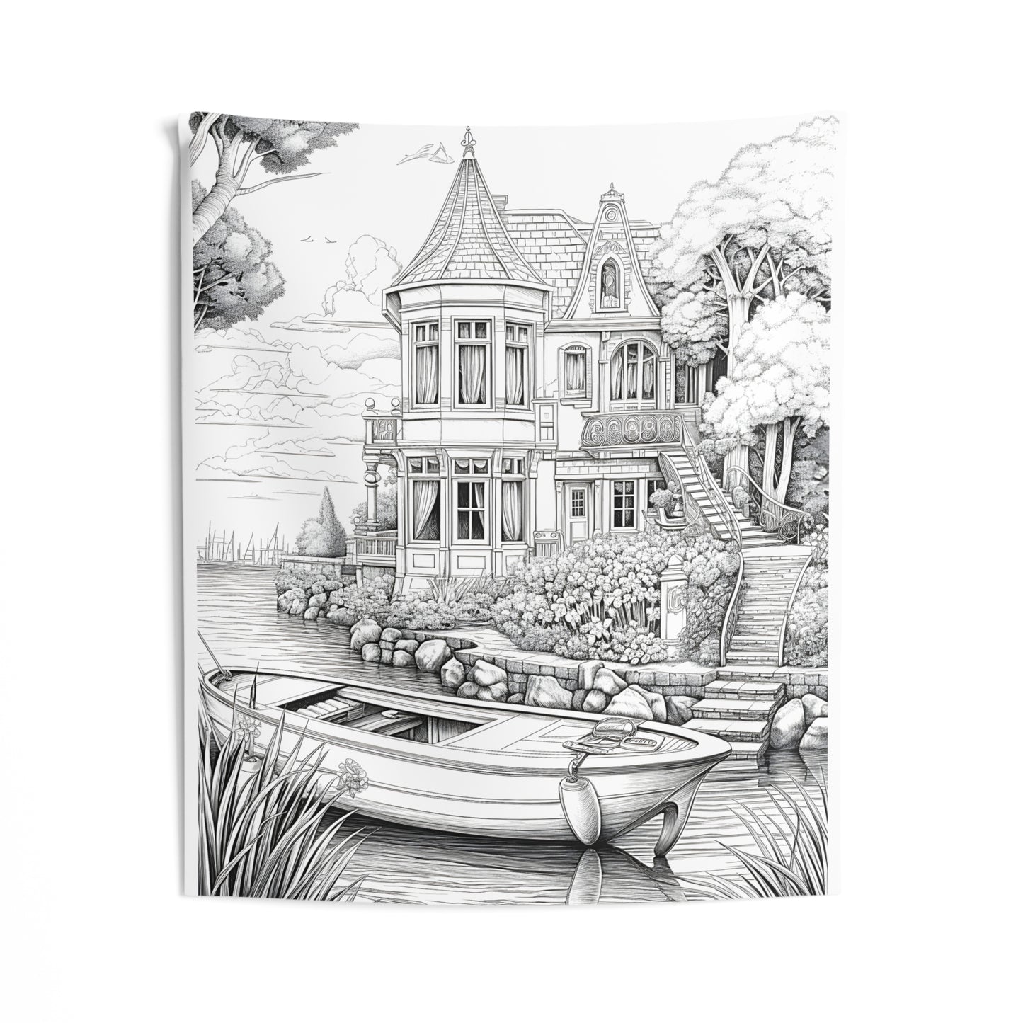 Indoor Wall Tapestries Coloring Kit with 10 Fabric Markers - Riverside Mansion