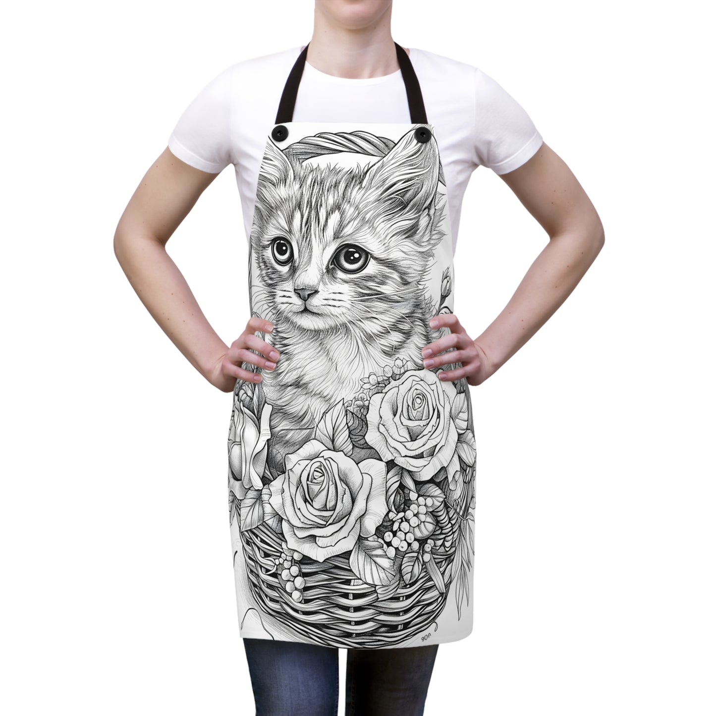 Apron Coloring Kit with 10 Fabric Markers - Kitten in a Flower Basket