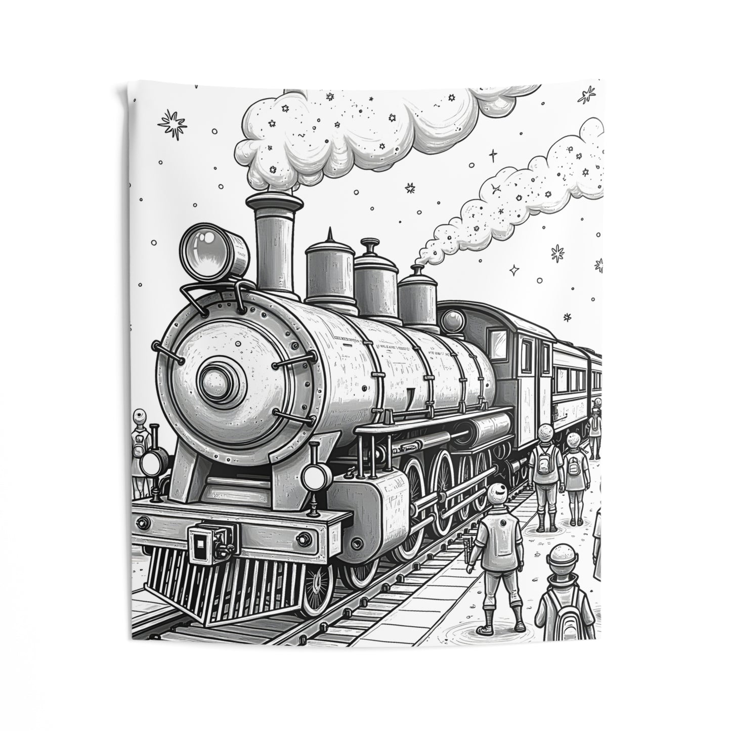 Indoor Wall Tapestries Coloring Kit with 10 Fabric Markers - Steam Train
