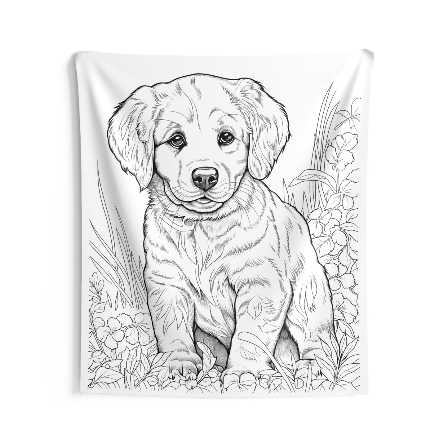 Indoor Wall Tapestries Coloring Kit with 10 Fabric Markers - Puppy in Garden