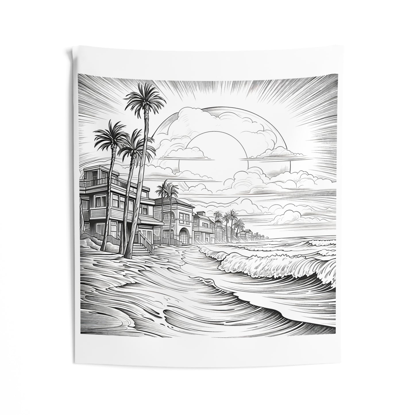 Indoor Wall Tapestries Coloring Kit with 10 Fabric Markers - Sunset at Beachfront Houses