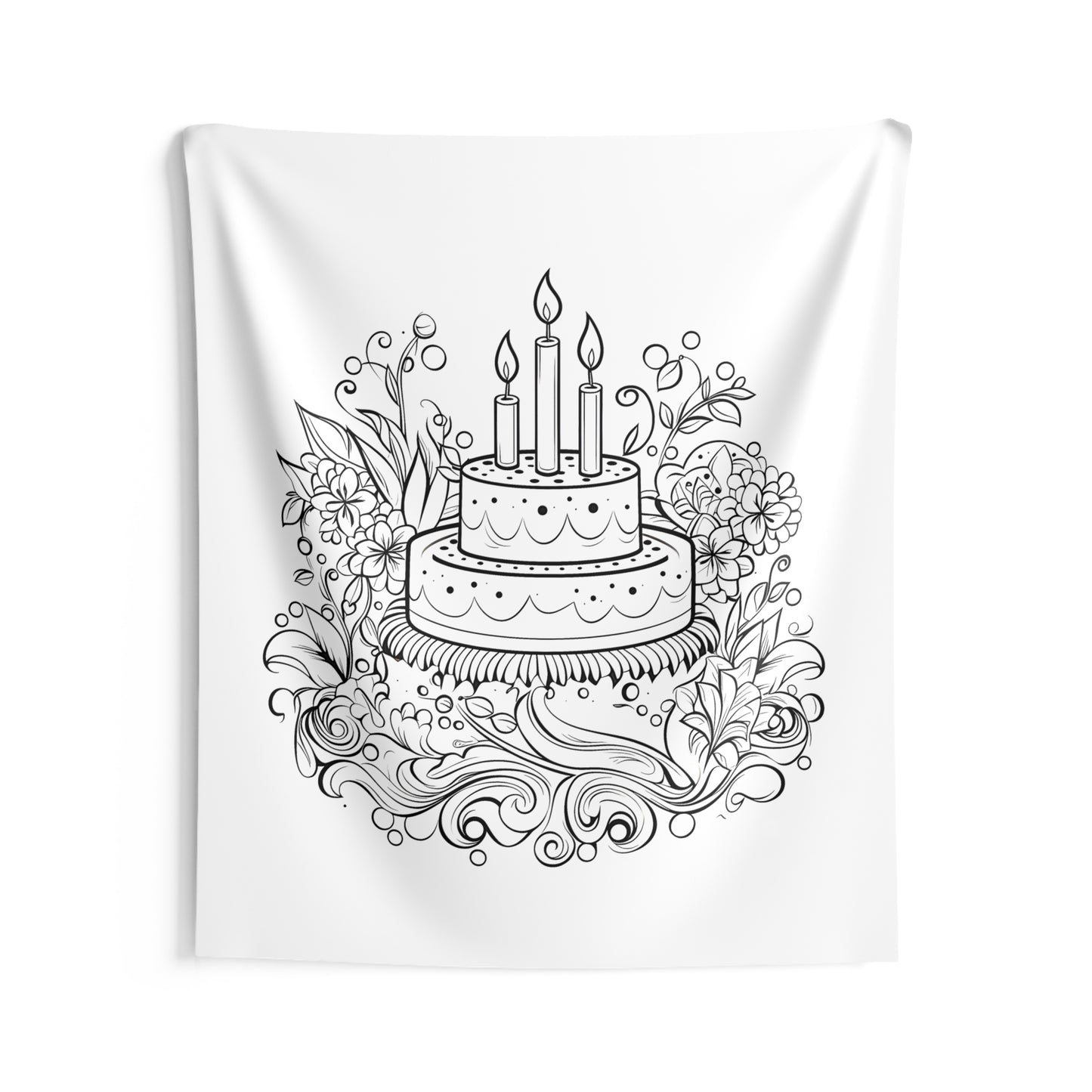 Indoor Wall Tapestries Coloring Kit with 10 Fabric Markers - Birthday Cake