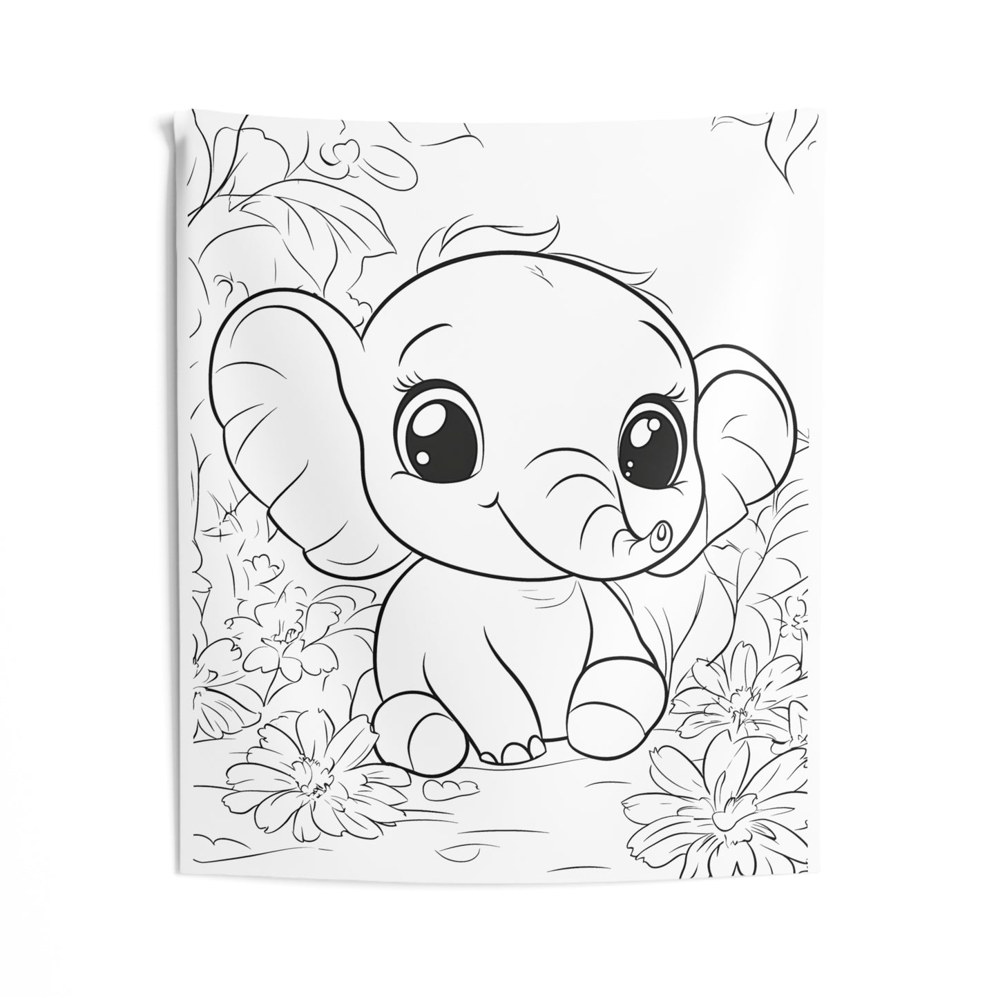 Indoor Wall Tapestries Coloring Kit with 10 Fabric Markers - Baby Elephant in Nature