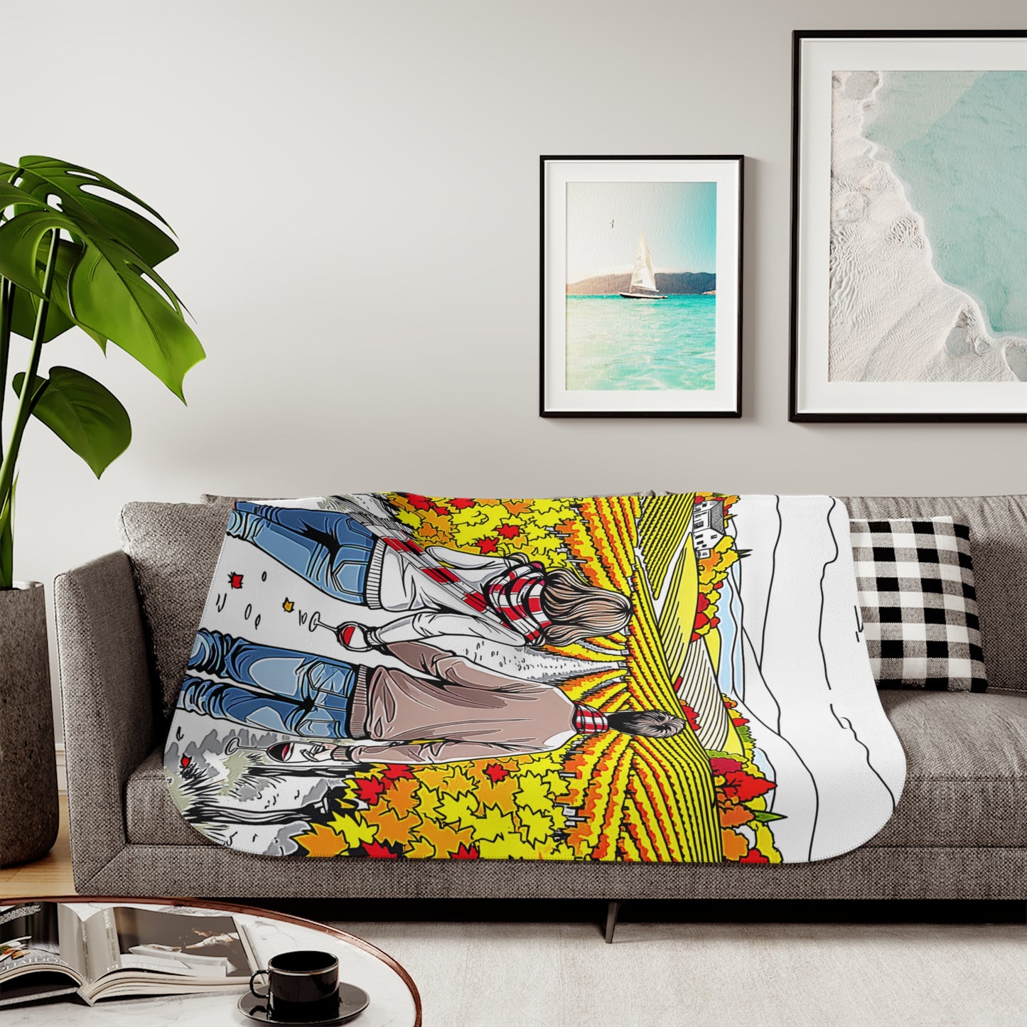 Blanket Colorful Graphic Design - Couple in Fall Vineyard